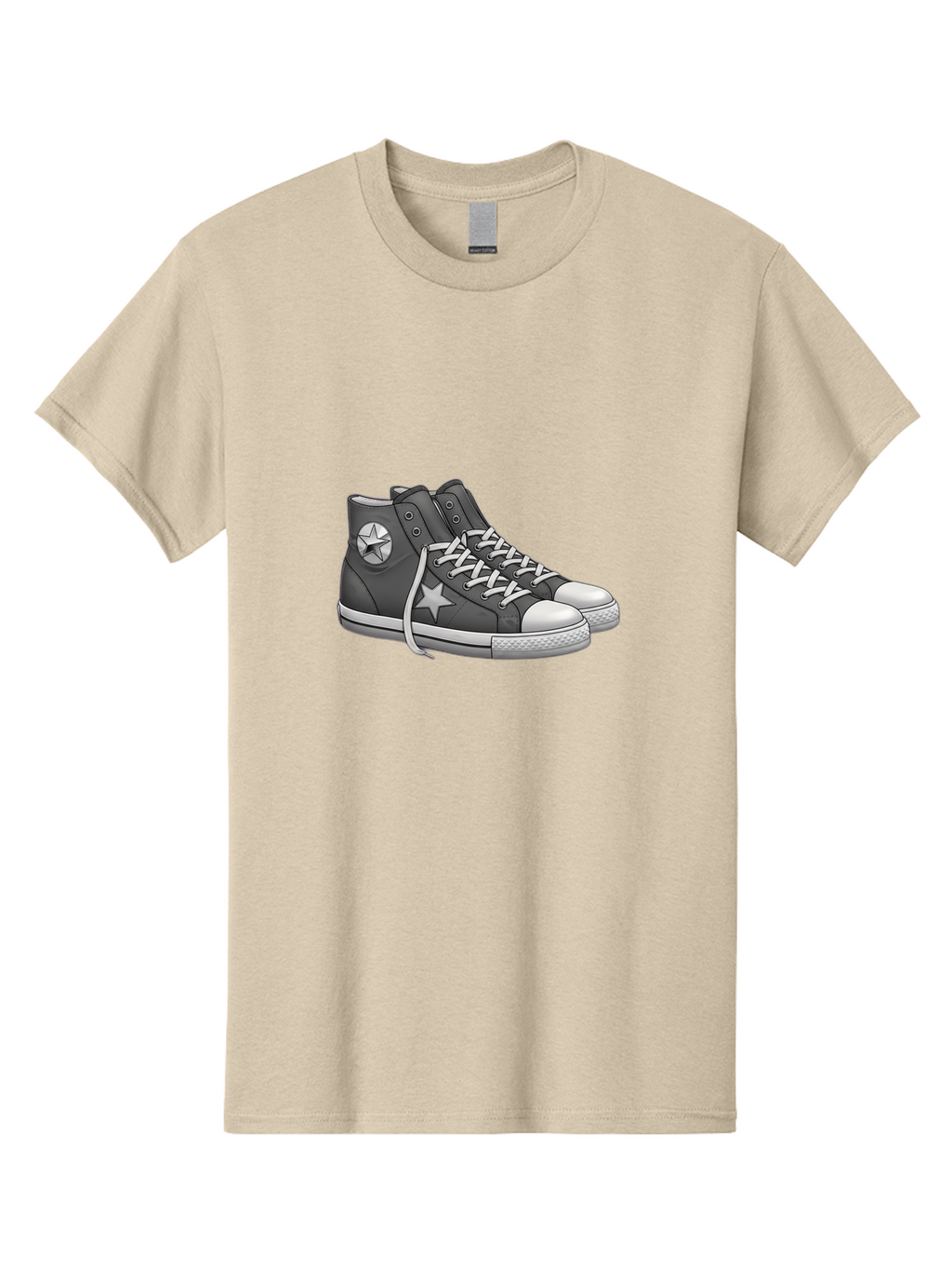 Star-Sneakers Men'S Graphic Tee, 100% Cotton, Comfortable Casual Summer Wear, Machine Washable, Black And White Sneakers, White Star Logo, Casual Footwear, Streetwear Fashion, Athletic Shoes, Minimalist Design, Converse Style Bab459