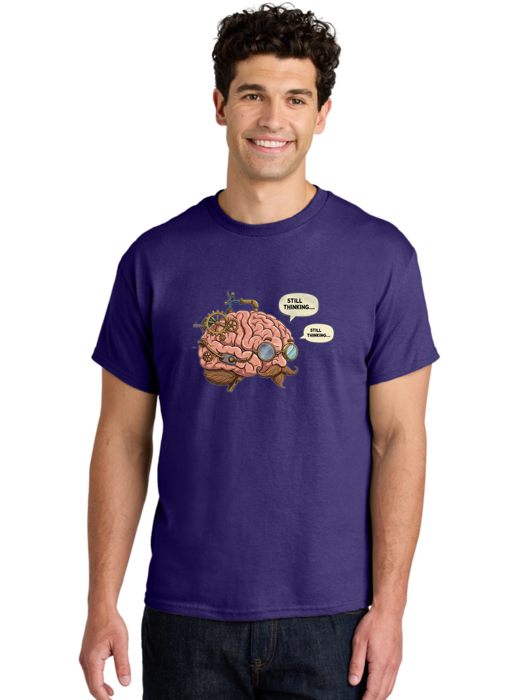 Steampunk-Brain-1 Men'S Graphic Tee, 100% Cotton, Comfortable Casual Summer Wear, Machine Washable, Steampunk Brain, Thinking Process, Problem Solving, Cognitive Function, Mental Gears, Creative Thought, Still Thinking Text, Brain Power, Bab460