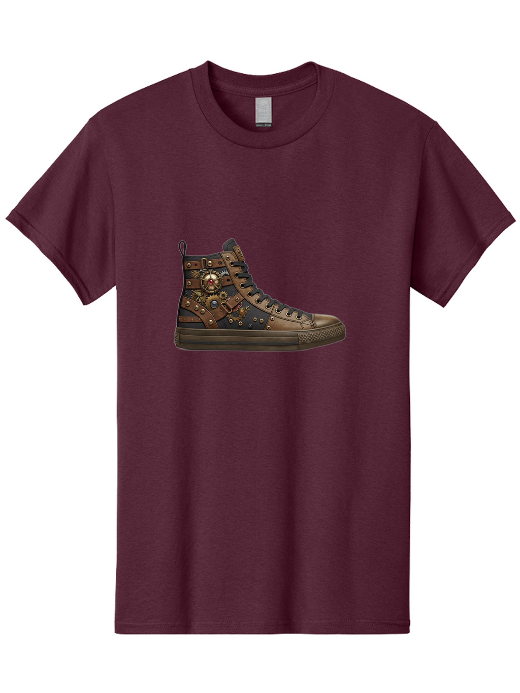 Steampunk-Sneaker Men'S Graphic Tee, 100% Cotton, Comfortable Casual Summer Wear, Machine Washable, Steampunk Fashion, High-Top Sneaker, Leather Accents, Industrial Design, Gear Details, Metal Rivets, Bold Style, Edgy Look, Unique Footwear Bab463
