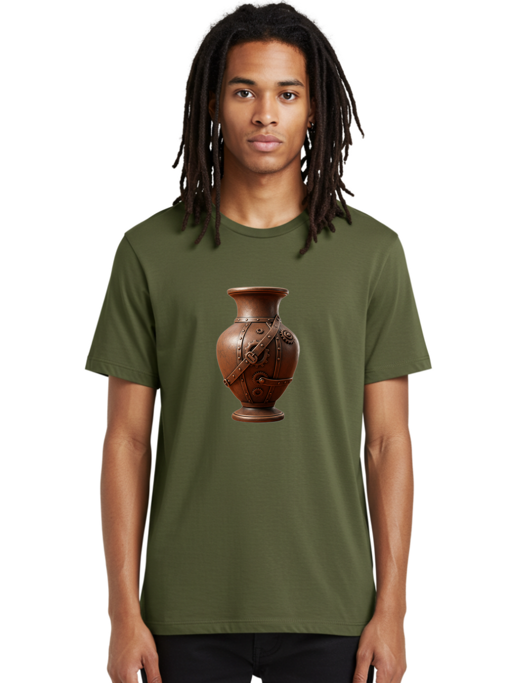 Steampunk-Vase Men'S Graphic Tee, 100% Cotton, Comfortable Casual Summer Wear, Machine Washable, Steampunk Style Vase, Antique Bronze Finish, Metallic Straps, Gear Mechanisms, Industrial Chic, Vintage Decor, Unique Art Piece, Bab464
