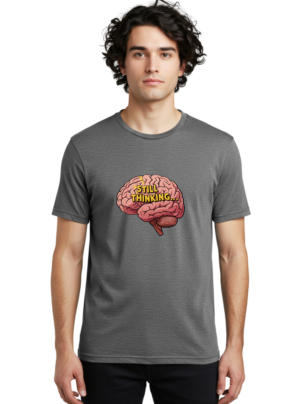 Still-Thinking-1 Men'S Graphic Tee, 100% Cotton, Comfortable Casual Summer Wear, Machine Washable, Human Brain, Thinking Process, Cognitive Function, Problem Solving, Mental Activity, Still Thinking, Cartoon Brain, Neuroscience, Bab465