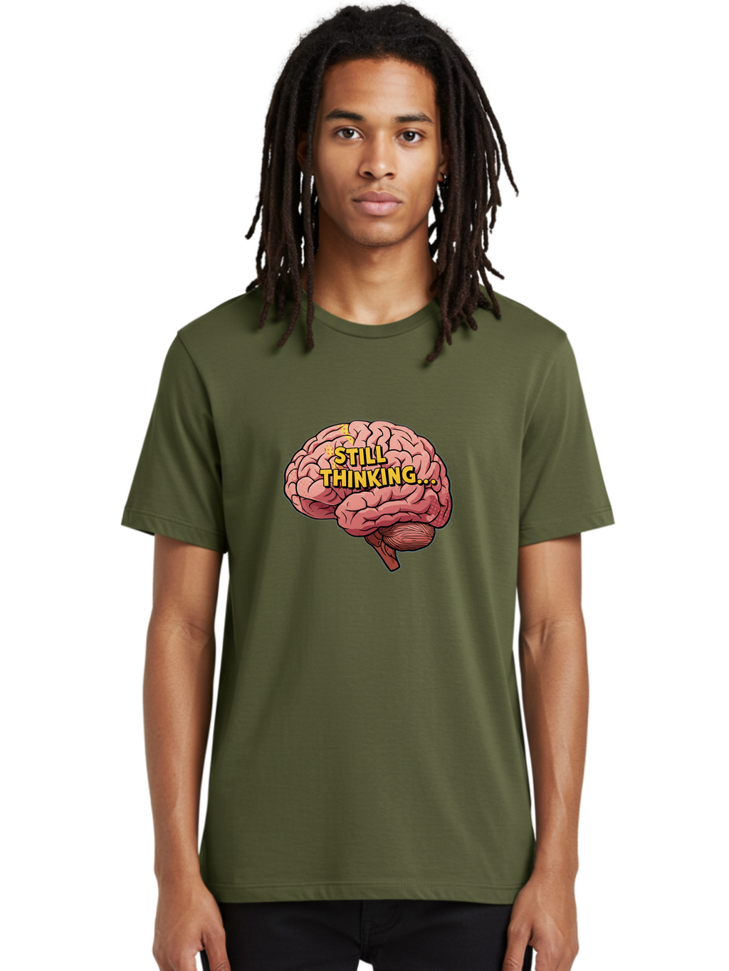 Still-Thinking-1 Men'S Graphic Tee, 100% Cotton, Comfortable Casual Summer Wear, Machine Washable, Human Brain, Thinking Process, Cognitive Function, Problem Solving, Mental Activity, Still Thinking, Cartoon Brain, Neuroscience, Bab465