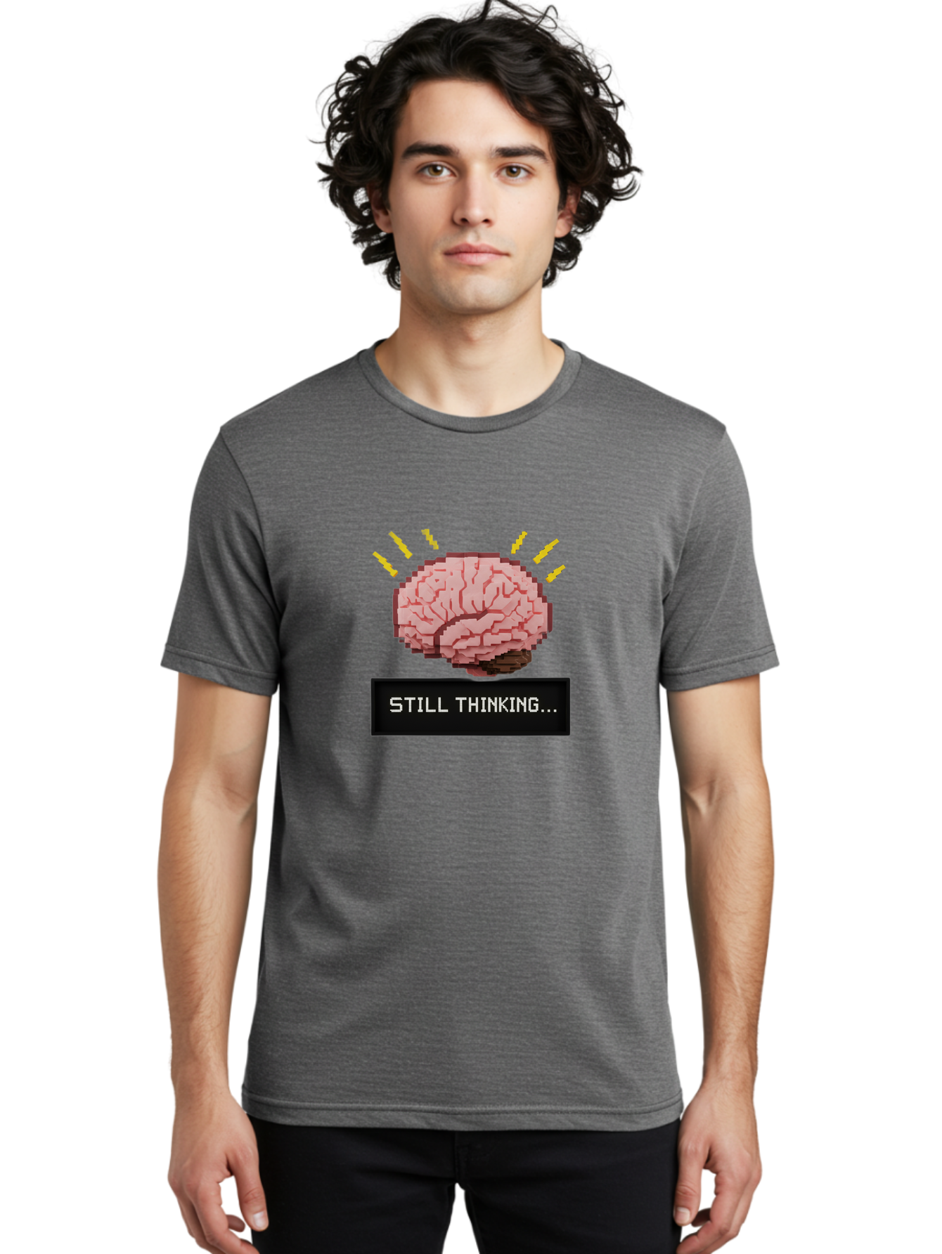 Still-Thinking-2 Men'S Graphic Tee, 100% Cotton, Comfortable Casual Summer Wear, Machine Washable, Pixel Art Brain, Thinking Face, Deep Thought, Problem Solving, Cognitive Function, Brain Activity, Still Thinking, Creative Thinking, Bab466