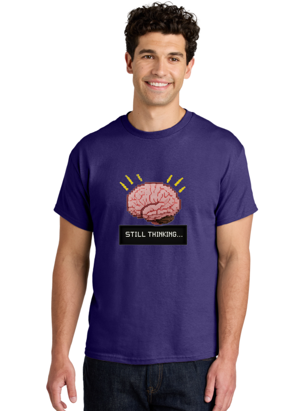 Still-Thinking-2 Men'S Graphic Tee, 100% Cotton, Comfortable Casual Summer Wear, Machine Washable, Pixel Art Brain, Thinking Face, Deep Thought, Problem Solving, Cognitive Function, Brain Activity, Still Thinking, Creative Thinking, Bab466