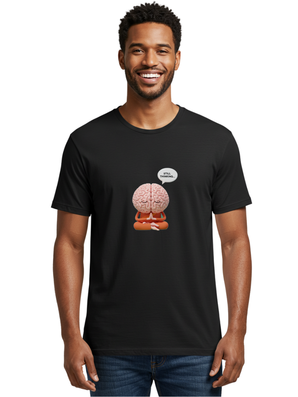 Still-Thinking-Brain-2 Men'S Graphic Tee, 100% Cotton, Comfortable Casual Summer Wear, Machine Washable, Brain Meditating, Thought Bubble, Still Thinking, Meditation Pose, Deep Thought, Mindfulness, Cognitive Function, Brain Power, Bab469