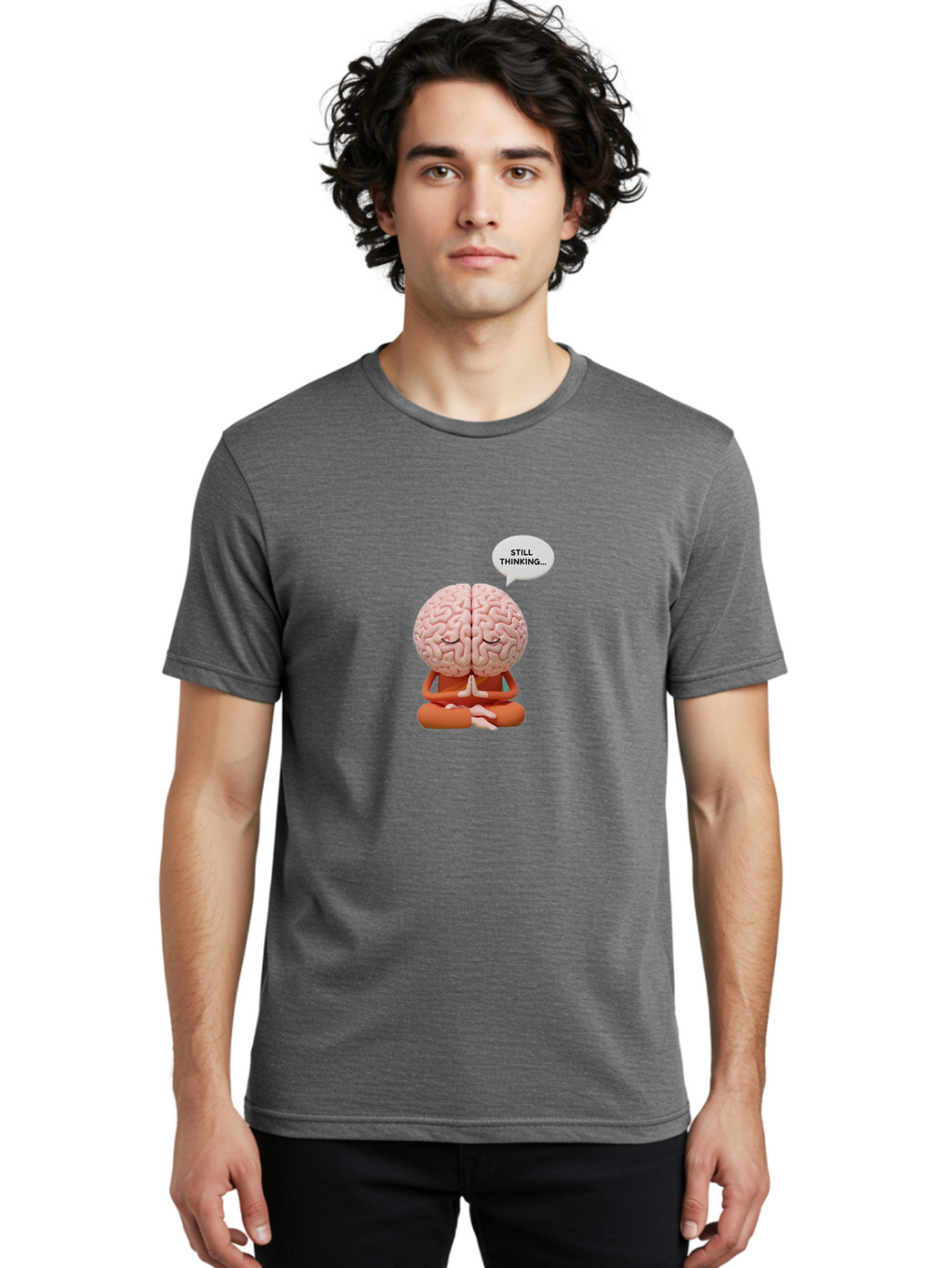 Still-Thinking-Brain-2 Men'S Graphic Tee, 100% Cotton, Comfortable Casual Summer Wear, Machine Washable, Brain Meditating, Thought Bubble, Still Thinking, Meditation Pose, Deep Thought, Mindfulness, Cognitive Function, Brain Power, Bab469