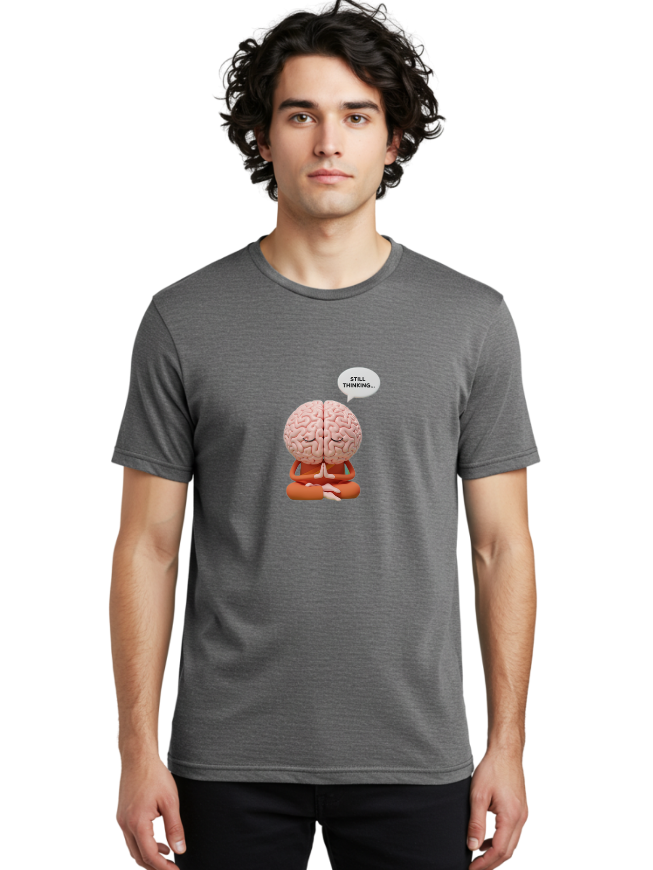 Still-Thinking-Brain-2 Men'S Graphic Tee, 100% Cotton, Comfortable Casual Summer Wear, Machine Washable, Brain Meditating, Thought Bubble, Still Thinking, Meditation Pose, Deep Thought, Mindfulness, Cognitive Function, Brain Power, Bab469