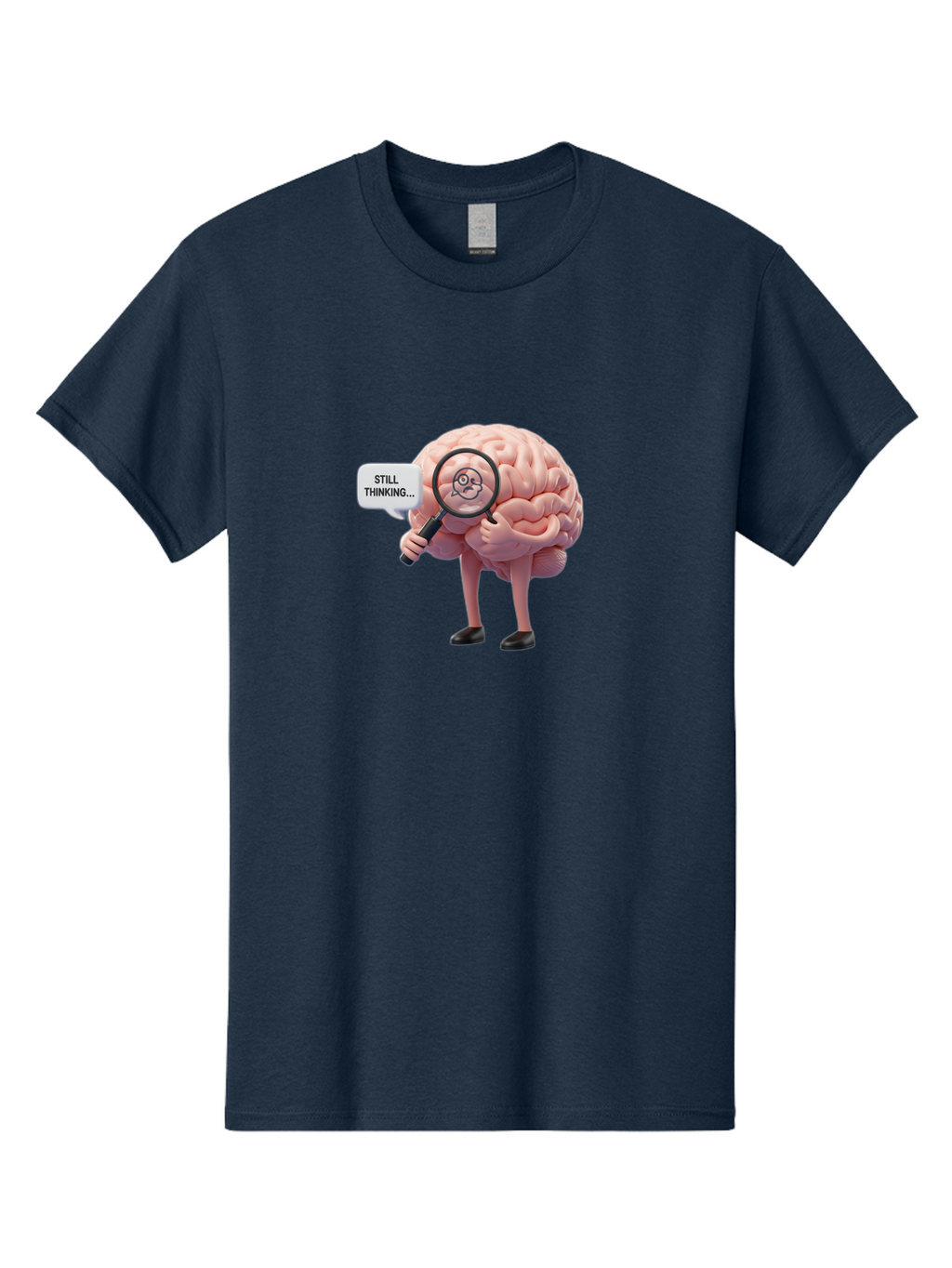 Still-Thinking-Brain-3 Men'S Graphic Tee, 100% Cotton, Comfortable Casual Summer Wear, Machine Washable, Human Brain Character, Deep Thinking, Problem Solving, Brain Analysis, Magnifying Glass, Thought Process, Cognitive Function, Bab470