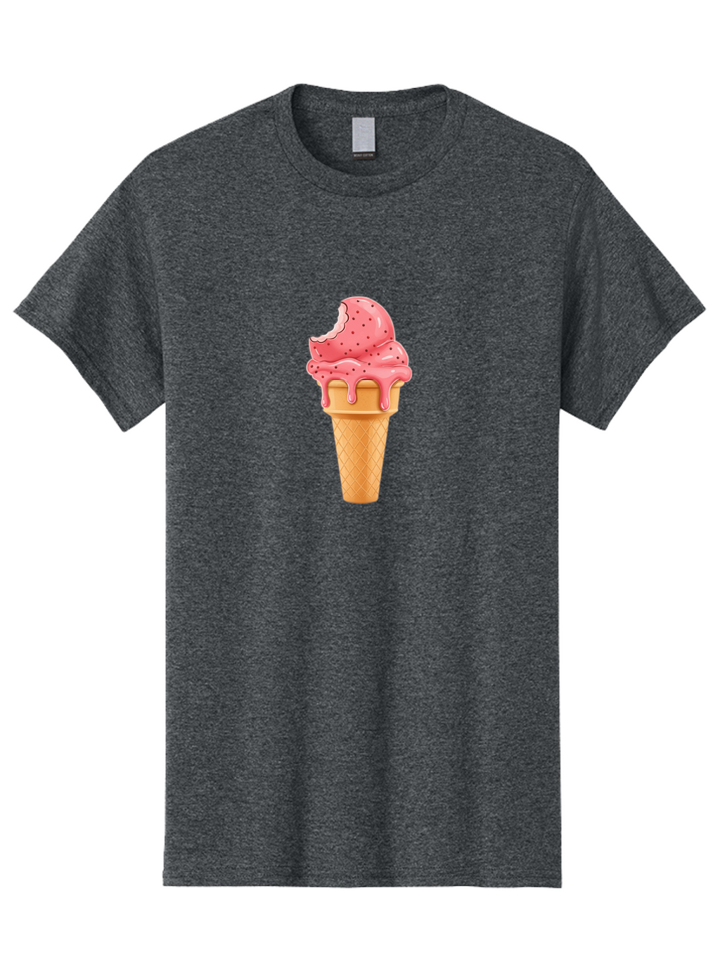 Strawberry-Ice-Cream-Cone Men'S Graphic Tee, 100% Cotton, Comfortable Casual Summer Wear, Machine Washable, Pink Strawberry Ice Cream, Melting Ice Cream, Waffle Cone, Sweet Treats, Dessert Lover, Summer Snack, Strawberry Flavor Bab473
