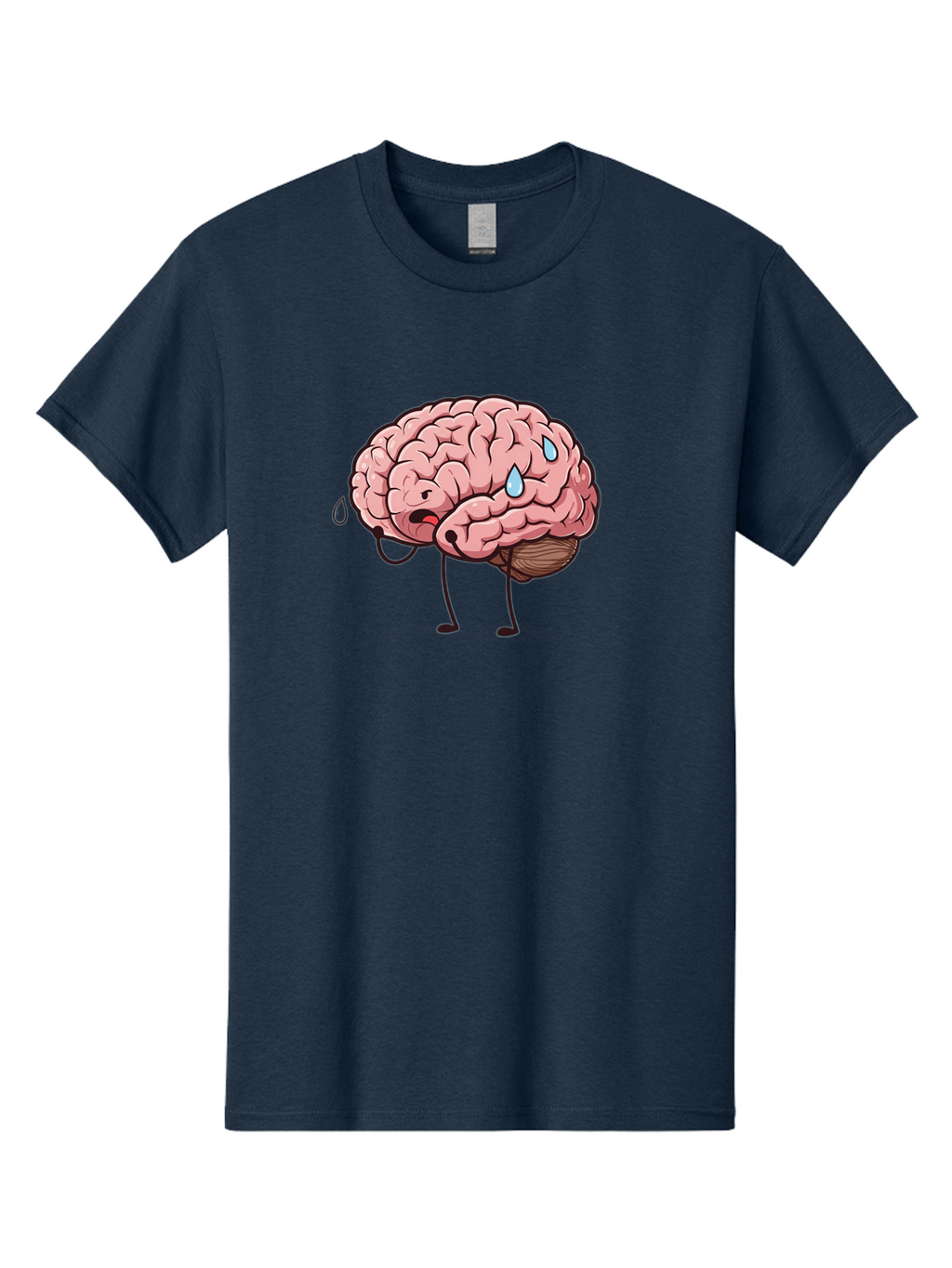 Stressed-Brain Men'S Graphic Tee, 100% Cotton, Comfortable Casual Summer Wear, Machine Washable, Stressed Brain, Worried Expression, Cartoon Brain, Mental Exhaustion, Brain Drain, Tiredness, Frustrated Face, Anthropomorphic Brain Bab475
