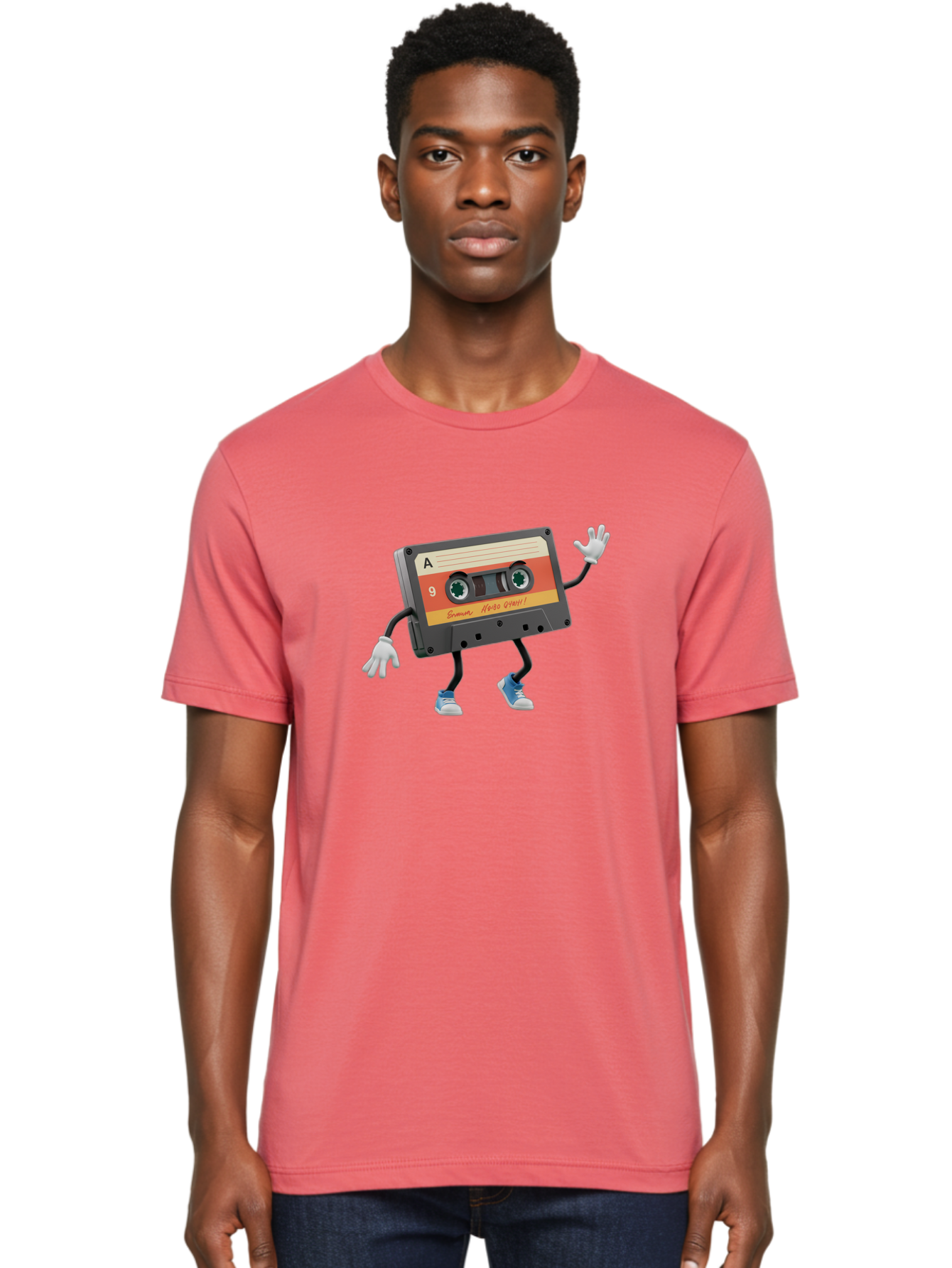 Summer-Hero-1999-Cassette Men'S Graphic Tee, 100% Cotton, Comfortable Casual Summer Wear, Machine Washable, Vintage Cassette Tape, Retro Music, Summer Hero 1999, Cartoon Character, Black And Orange Label, Nostalgic Vibe, Retro Tech, 90S Music, Bab476
