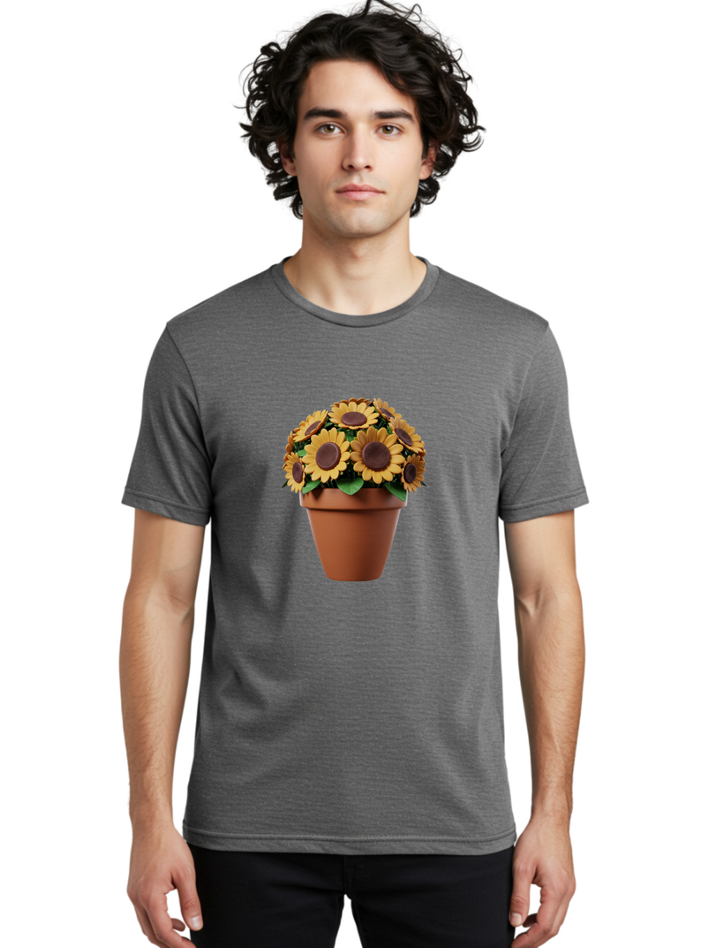 Sunflowers-In-Terracotta-Pot Men'S Graphic Tee, 100% Cotton, Comfortable Casual Summer Wear, Machine Washable, Sunflowers In Terracotta Pot, Yellow Flowers, Floral Arrangement, Potted Plants, Garden Decor, Home Decor, Artificial Flowers, Bab479