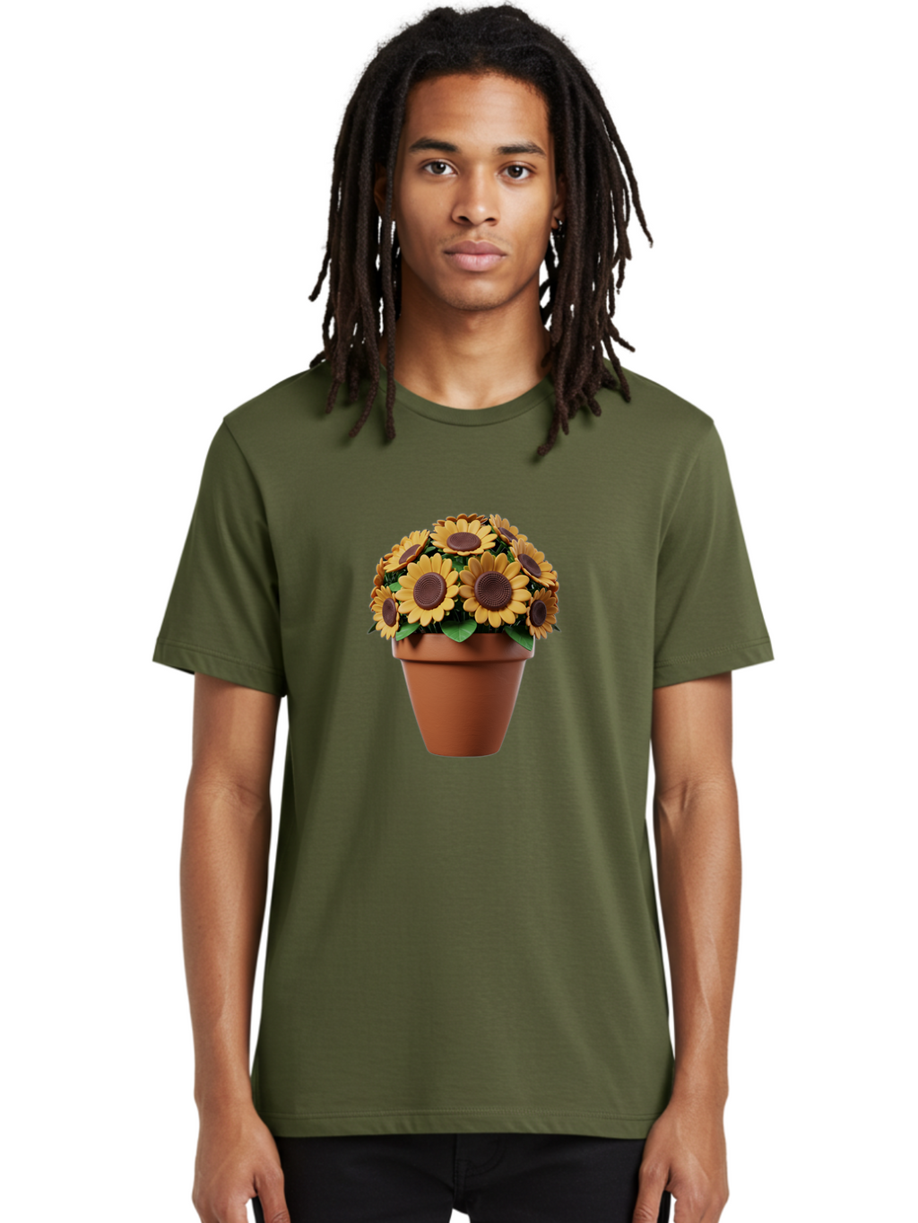 Sunflowers-In-Terracotta-Pot Men'S Graphic Tee, 100% Cotton, Comfortable Casual Summer Wear, Machine Washable, Sunflowers In Terracotta Pot, Yellow Flowers, Floral Arrangement, Potted Plants, Garden Decor, Home Decor, Artificial Flowers, Bab479