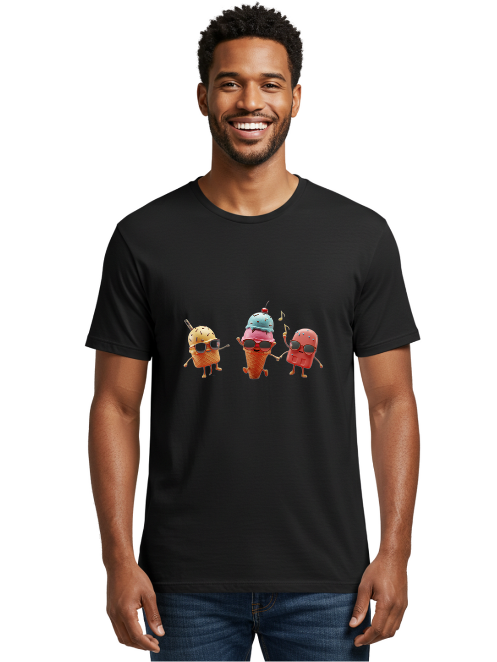 Sunglasses-Ice-Cream Men'S Graphic Tee, 100% Cotton, Comfortable Casual Summer Wear, Machine Washable, Fun Ice Cream Characters, Cool Shades, Summertime Vibes, Dancing Treats, Playful Dessert, Sweet Indulgence, Frozen Fun Bab480