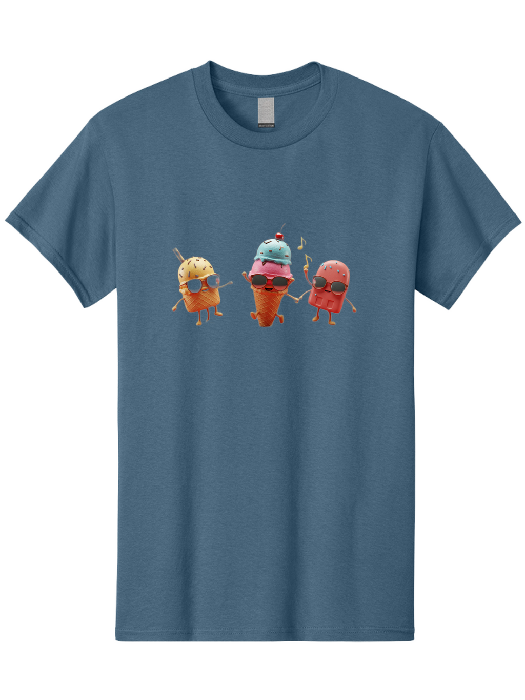 Sunglasses-Ice-Cream Men'S Graphic Tee, 100% Cotton, Comfortable Casual Summer Wear, Machine Washable, Fun Ice Cream Characters, Cool Shades, Summertime Vibes, Dancing Treats, Playful Dessert, Sweet Indulgence, Frozen Fun Bab480