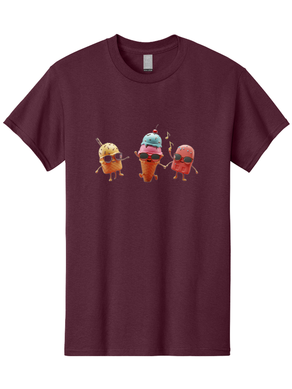 Sunglasses-Ice-Cream Men'S Graphic Tee, 100% Cotton, Comfortable Casual Summer Wear, Machine Washable, Fun Ice Cream Characters, Cool Shades, Summertime Vibes, Dancing Treats, Playful Dessert, Sweet Indulgence, Frozen Fun Bab480