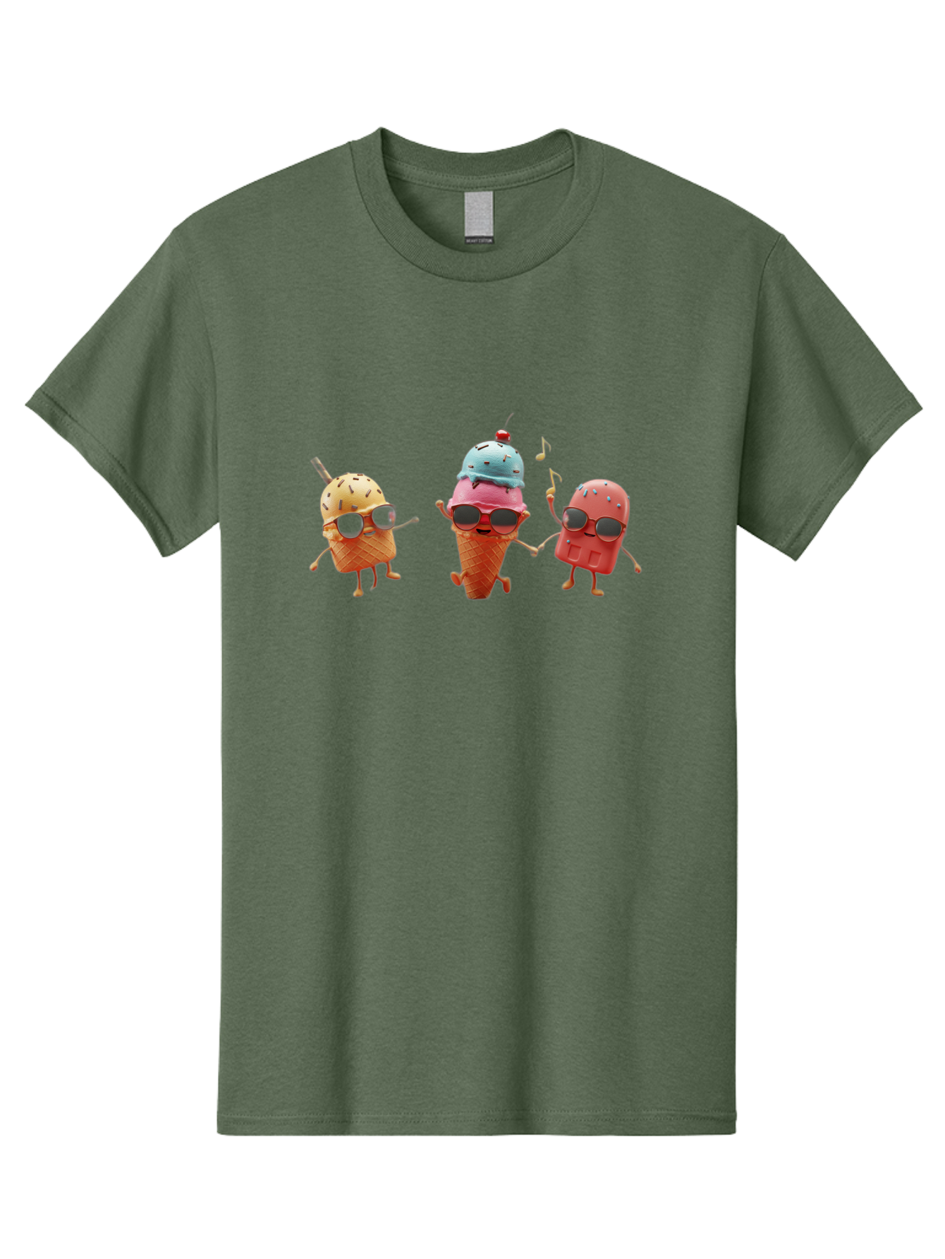 Sunglasses-Ice-Cream Men'S Graphic Tee, 100% Cotton, Comfortable Casual Summer Wear, Machine Washable, Fun Ice Cream Characters, Cool Shades, Summertime Vibes, Dancing Treats, Playful Dessert, Sweet Indulgence, Frozen Fun Bab480