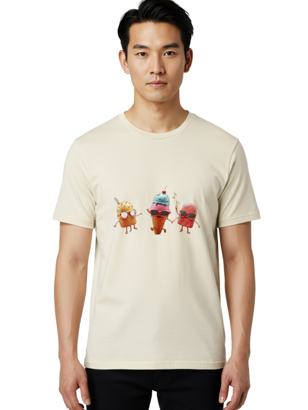 Sunglasses-Ice-Cream Men'S Graphic Tee, 100% Cotton, Comfortable Casual Summer Wear, Machine Washable, Fun Ice Cream Characters, Cool Shades, Summertime Vibes, Dancing Treats, Playful Dessert, Sweet Indulgence, Frozen Fun Bab480