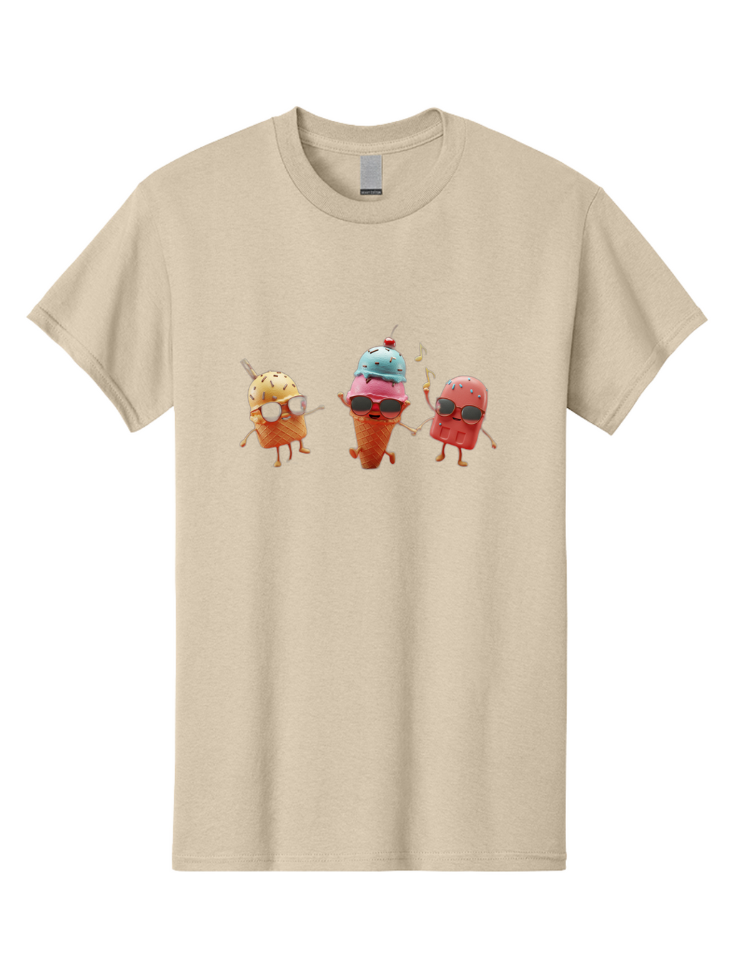 Sunglasses-Ice-Cream Men'S Graphic Tee, 100% Cotton, Comfortable Casual Summer Wear, Machine Washable, Fun Ice Cream Characters, Cool Shades, Summertime Vibes, Dancing Treats, Playful Dessert, Sweet Indulgence, Frozen Fun Bab480