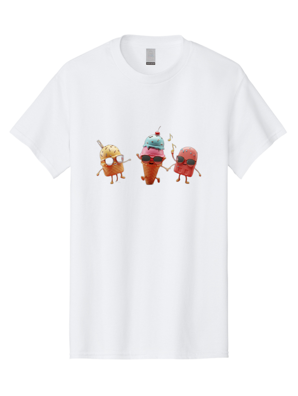 Sunglasses-Ice-Cream Men'S Graphic Tee, 100% Cotton, Comfortable Casual Summer Wear, Machine Washable, Fun Ice Cream Characters, Cool Shades, Summertime Vibes, Dancing Treats, Playful Dessert, Sweet Indulgence, Frozen Fun Bab480