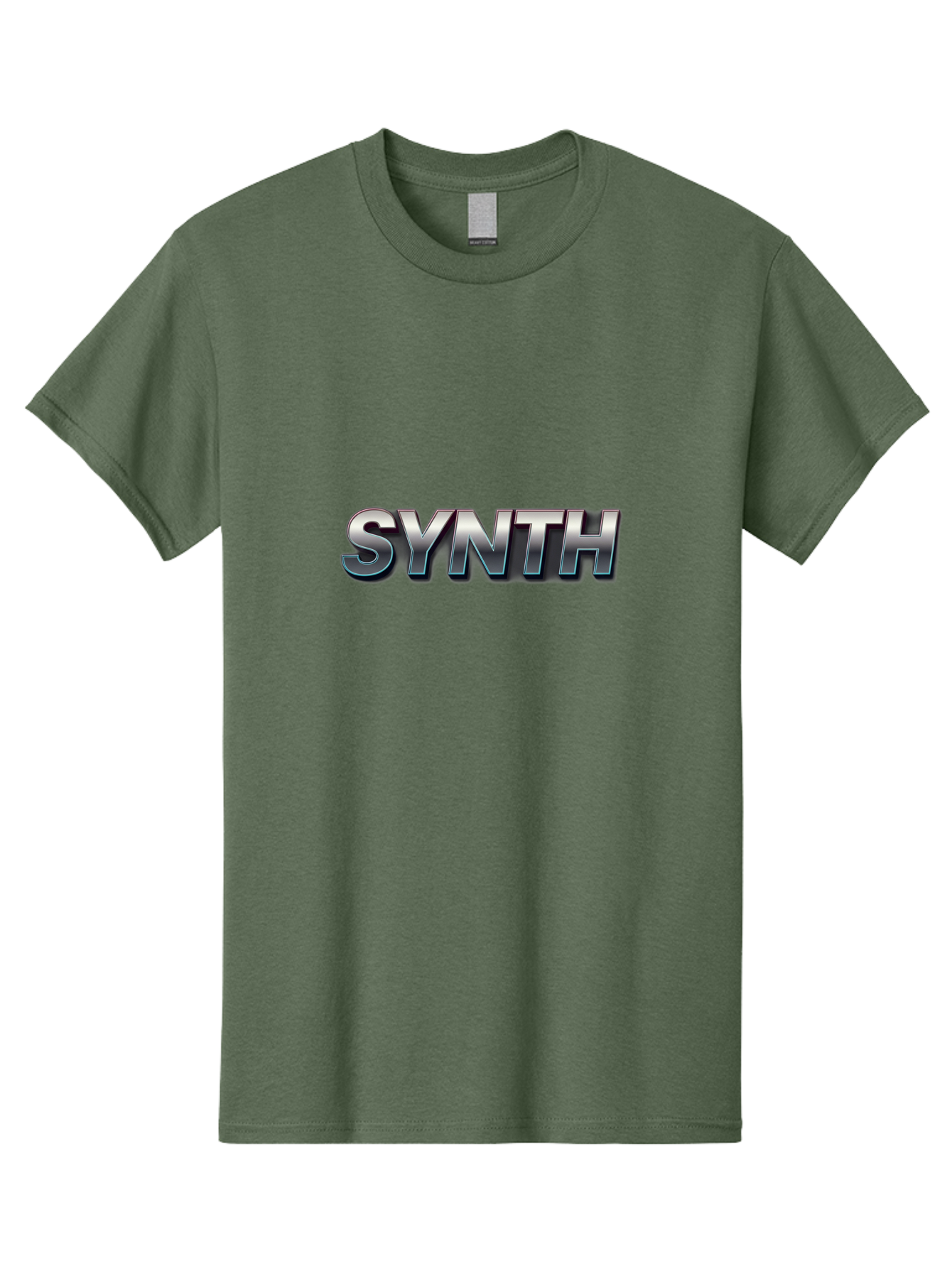 Synth Men'S Graphic Tee, 100% Cotton, Comfortable Casual Summer Wear, Machine Washable, Synth, Silver Text, Bold Font, Chrome Effect, Metallic Sheen, Futuristic Design, Modern Typography, Tech-Inspired Graphic Bab483