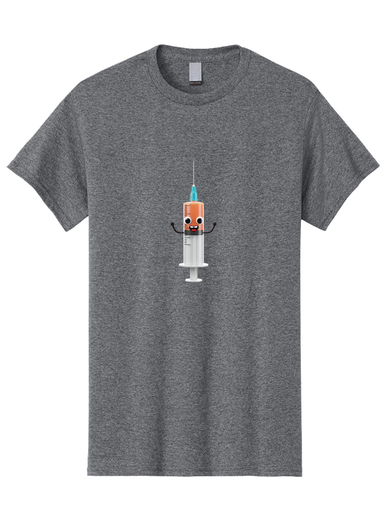 Syringe-Cartoon-Character Men'S Graphic Tee, 100% Cotton, Comfortable Casual Summer Wear, Machine Washable, Syringe Character, Vaccination, Medical Symbol, Cartoon Character, Funny Syringe, Immunization, Vaccine Representation, Health Care Bab484