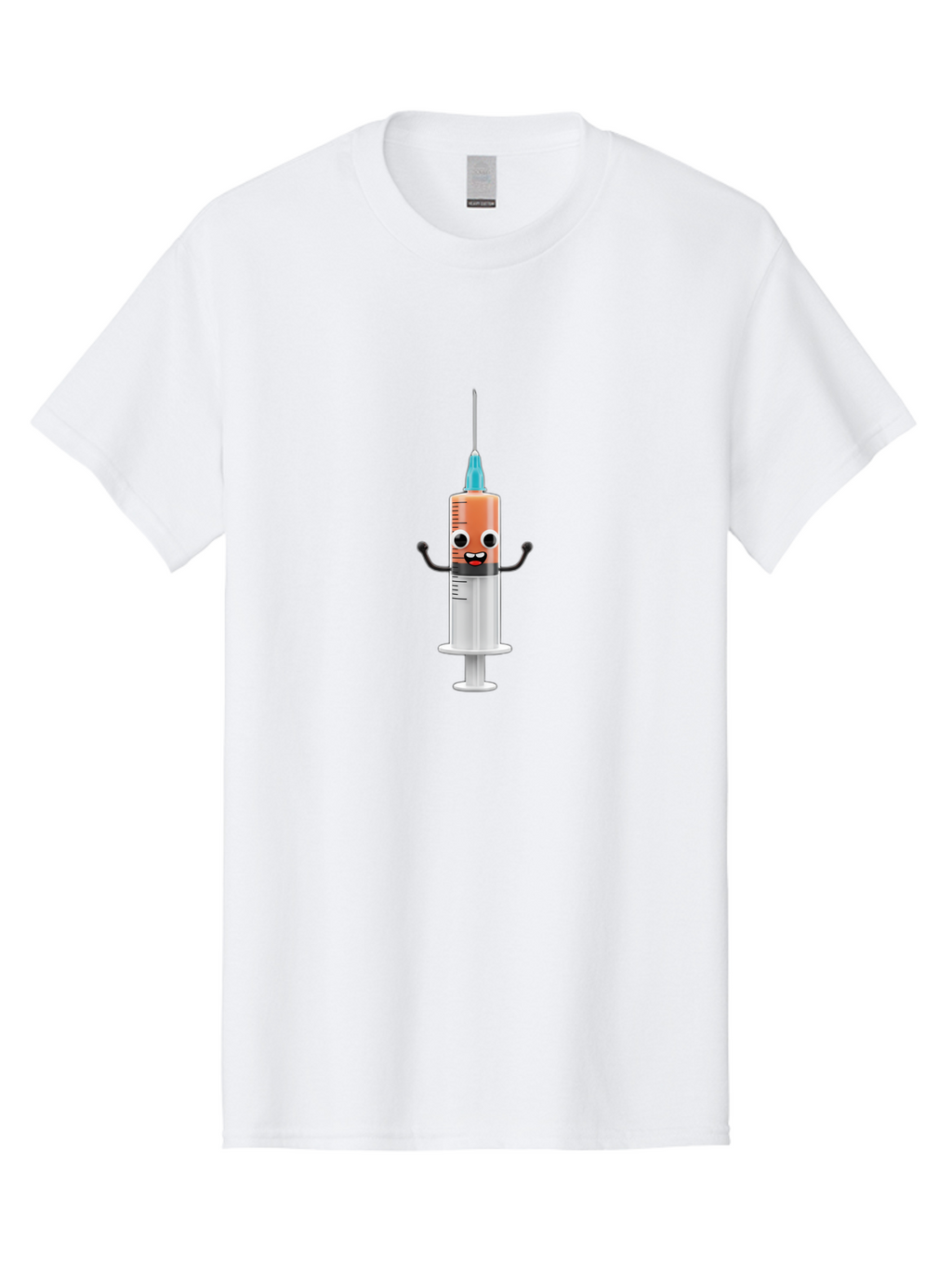 Syringe-Cartoon-Character Men'S Graphic Tee, 100% Cotton, Comfortable Casual Summer Wear, Machine Washable, Syringe Character, Vaccination, Medical Symbol, Cartoon Character, Funny Syringe, Immunization, Vaccine Representation, Health Care Bab484