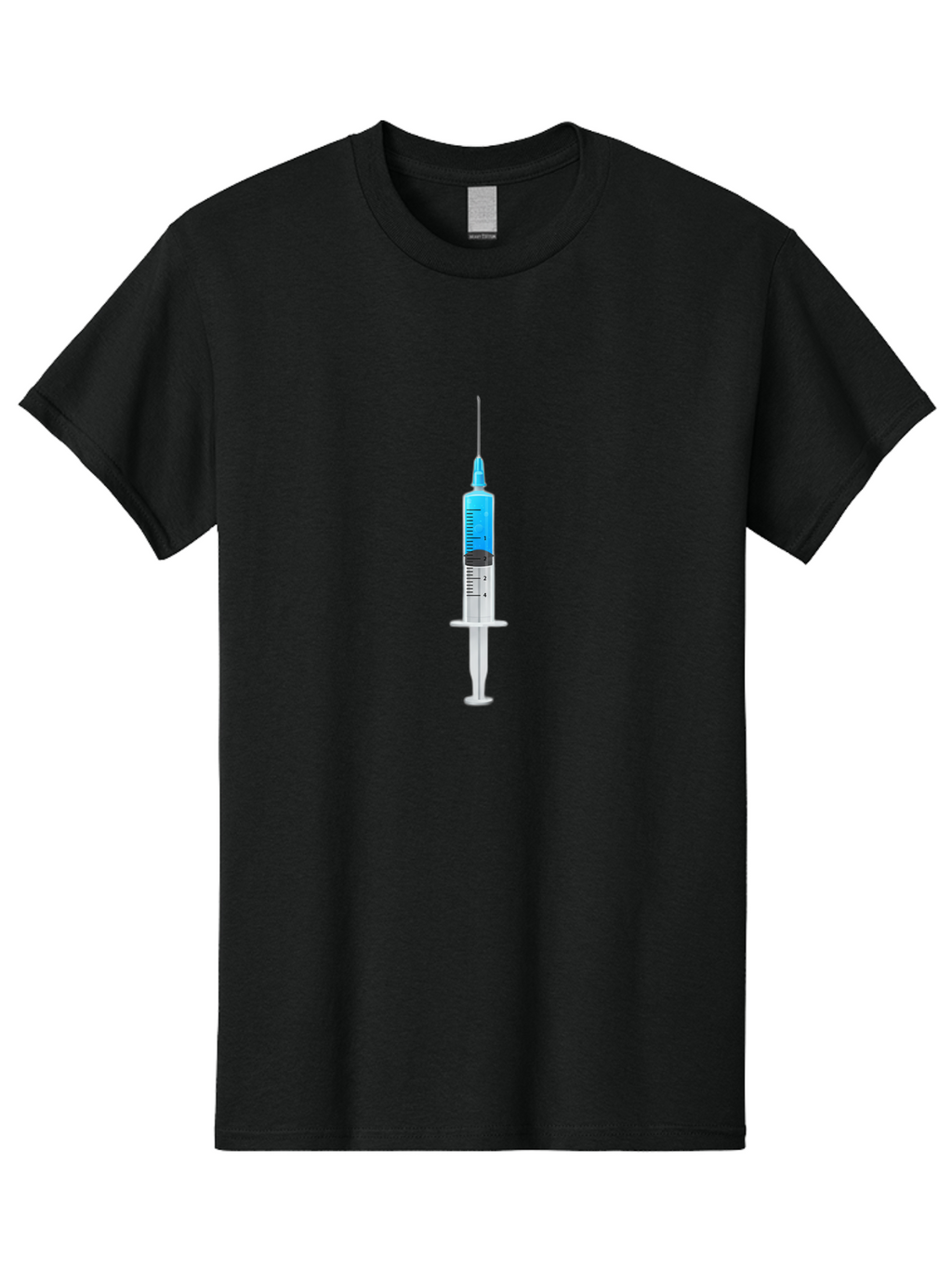 Syringe Men'S Graphic Tee, 100% Cotton, Comfortable Casual Summer Wear, Machine Washable, Medical Syringe, Vaccine Administration, Healthcare, Medical Equipment, Injection, Blue Liquid, Clear Barrel, Measurement Markings Bab485