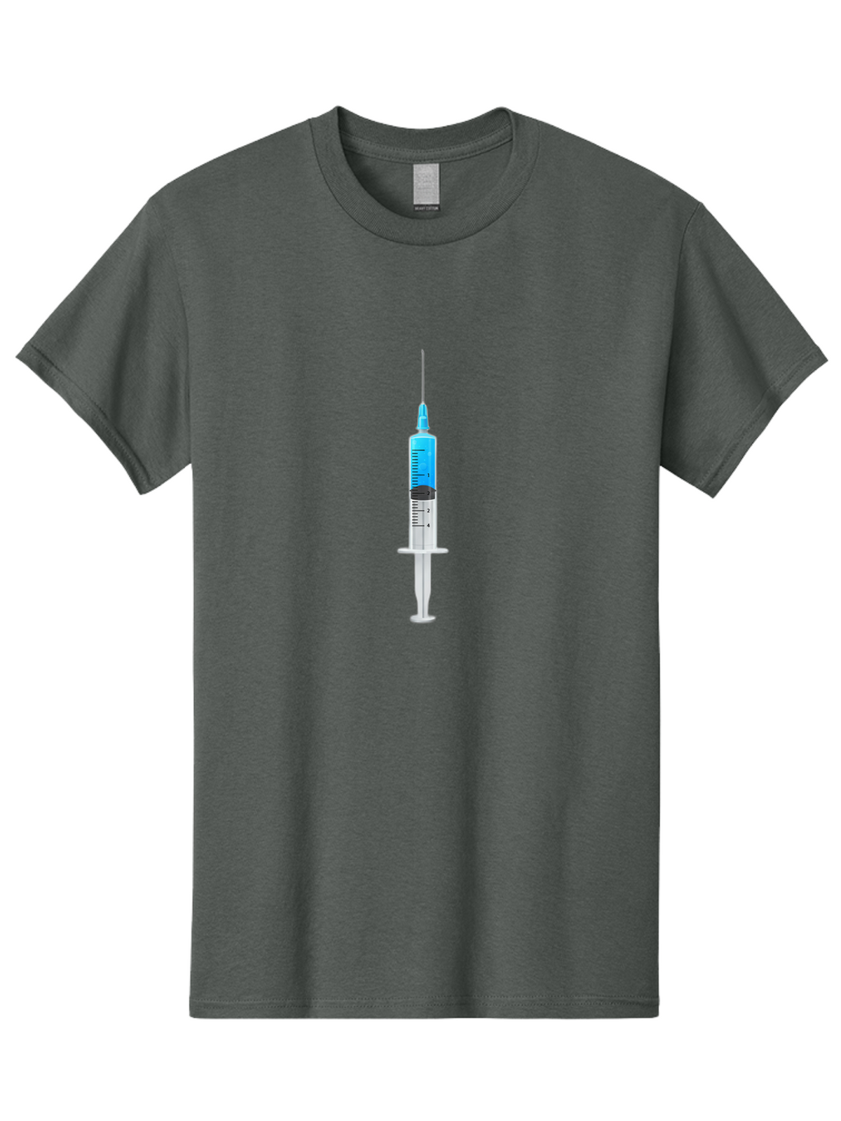 Syringe Men'S Graphic Tee, 100% Cotton, Comfortable Casual Summer Wear, Machine Washable, Medical Syringe, Vaccine Administration, Healthcare, Medical Equipment, Injection, Blue Liquid, Clear Barrel, Measurement Markings Bab485