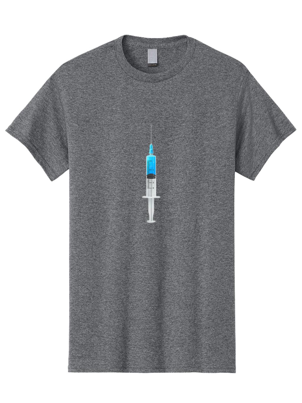 Syringe Men'S Graphic Tee, 100% Cotton, Comfortable Casual Summer Wear, Machine Washable, Medical Syringe, Vaccine Administration, Healthcare, Medical Equipment, Injection, Blue Liquid, Clear Barrel, Measurement Markings Bab485