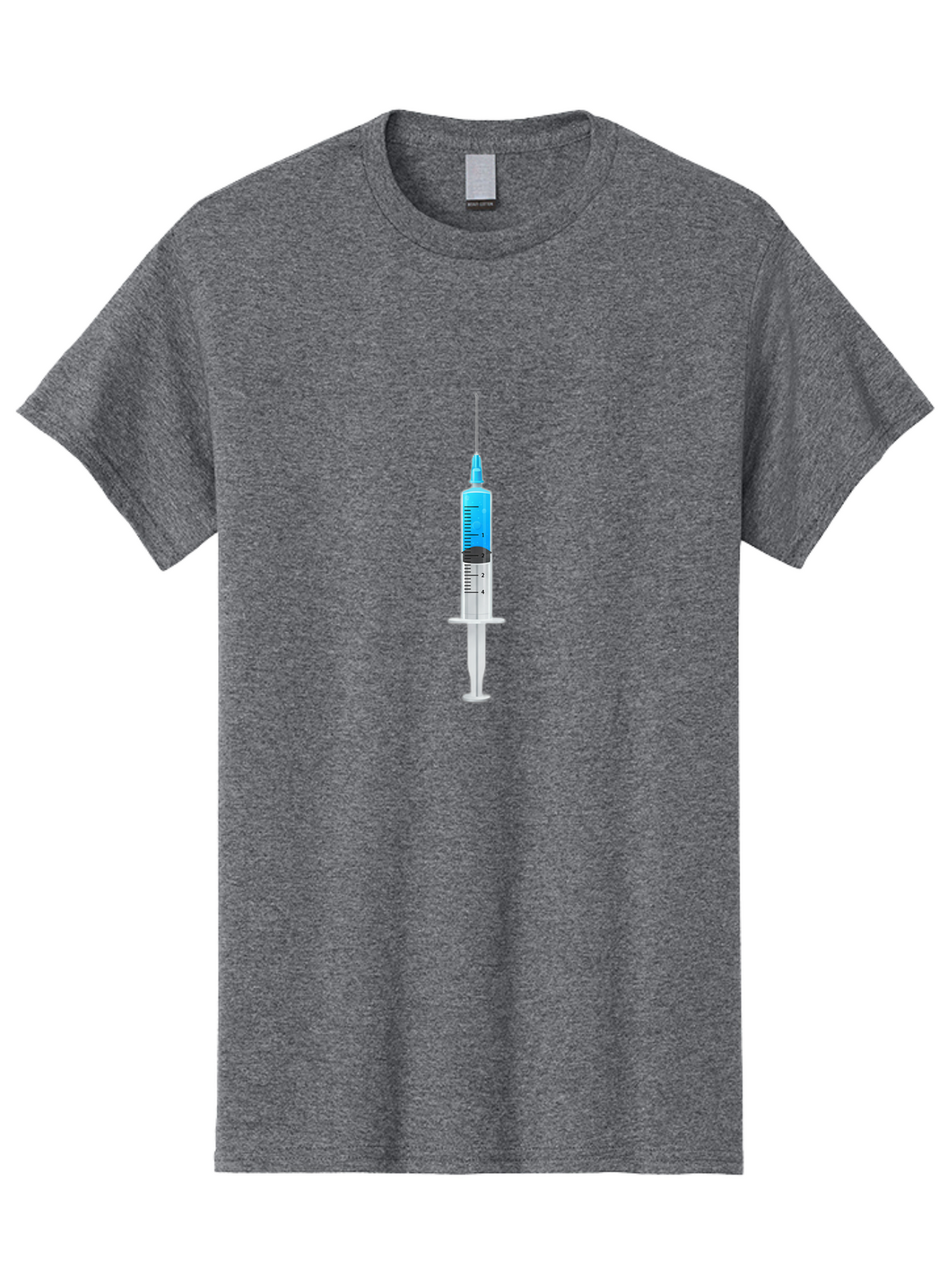 Syringe Men'S Graphic Tee, 100% Cotton, Comfortable Casual Summer Wear, Machine Washable, Medical Syringe, Vaccine Administration, Healthcare, Medical Equipment, Injection, Blue Liquid, Clear Barrel, Measurement Markings Bab485