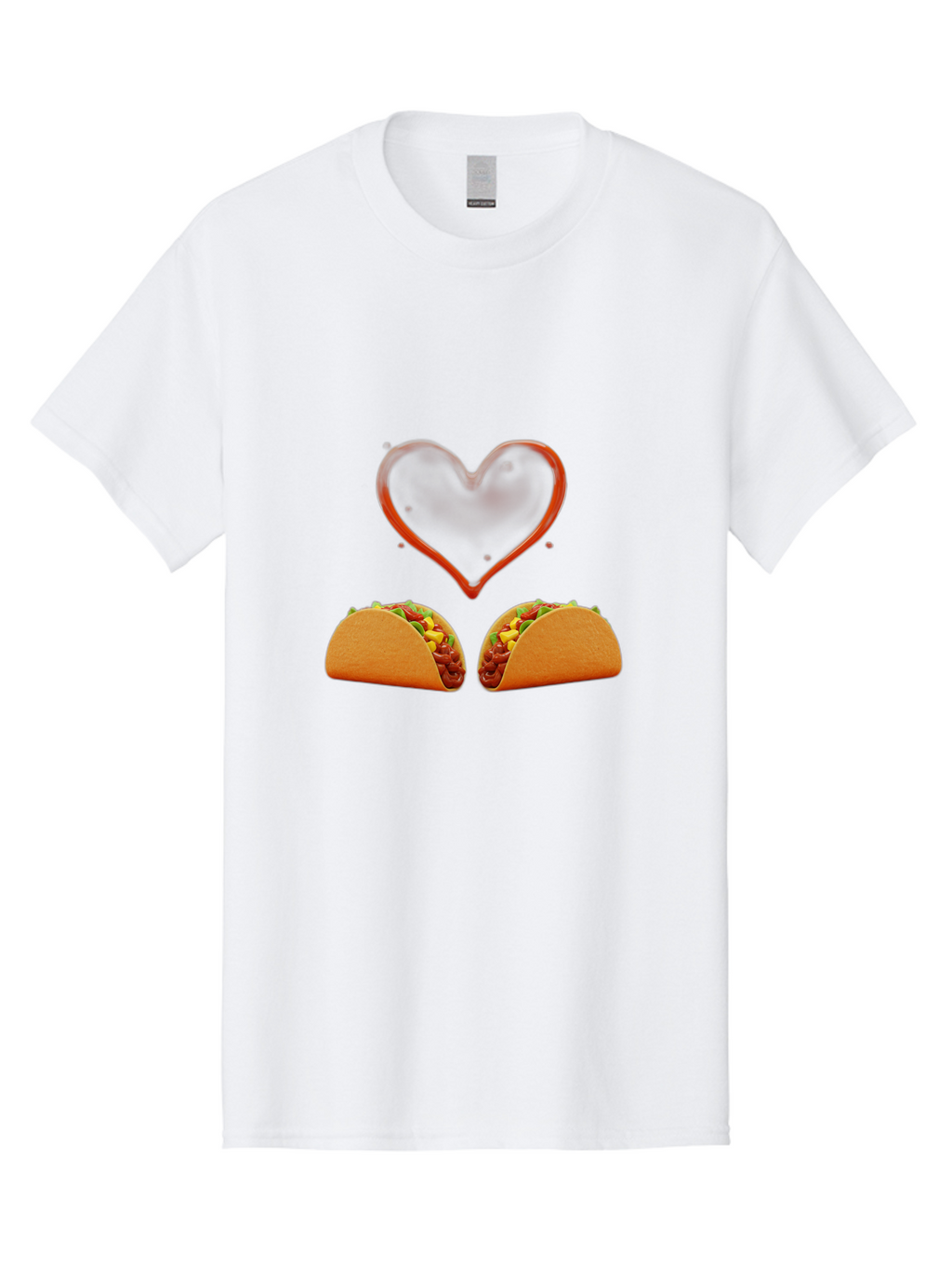 Tacos-And-Heart Men'S Graphic Tee, 100% Cotton, Comfortable Casual Summer Wear, Machine Washable, Tacos With Meat, Corn, Salsa, Love Heart, Red Outline, Delicious Food, Mexican Cuisine, Tasty Treats, Vibrant Colors, Savory Dishes Bab487