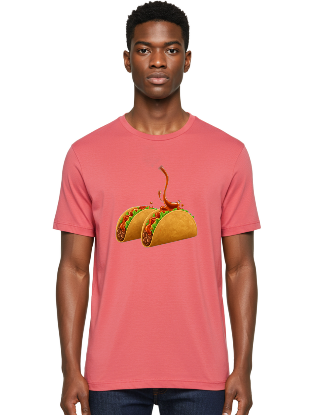 Tacos-With-Hot-Sauce Men'S Graphic Tee, 100% Cotton, Comfortable Casual Summer Wear, Machine Washable, Tacos With Lettuce, Salsa Splashing, Mexican Food, Fast Food, Taco Graphics, Vibrant Red Sauce, Crunchy Tacos, Fresh Lettuce, Salsa Splash Bab488