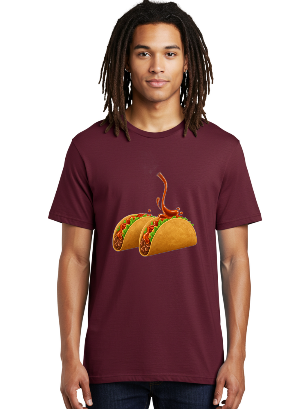 Tacos-With-Hot-Sauce Men'S Graphic Tee, 100% Cotton, Comfortable Casual Summer Wear, Machine Washable, Tacos With Lettuce, Salsa Splashing, Mexican Food, Fast Food, Taco Graphics, Vibrant Red Sauce, Crunchy Tacos, Fresh Lettuce, Salsa Splash Bab488