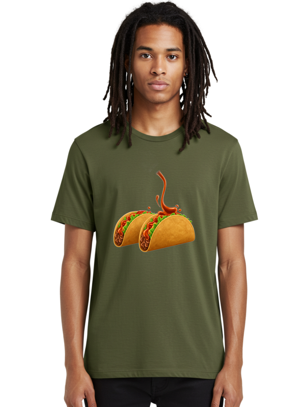 Tacos-With-Hot-Sauce Men'S Graphic Tee, 100% Cotton, Comfortable Casual Summer Wear, Machine Washable, Tacos With Lettuce, Salsa Splashing, Mexican Food, Fast Food, Taco Graphics, Vibrant Red Sauce, Crunchy Tacos, Fresh Lettuce, Salsa Splash Bab488