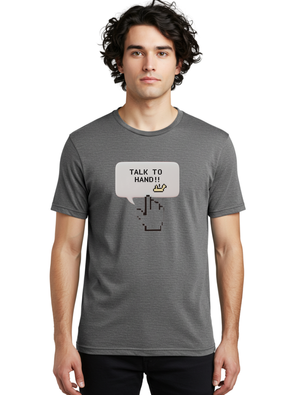 Talk-To-Hand Men'S Graphic Tee, 100% Cotton, Comfortable Casual Summer Wear, Machine Washable, Talk To Hand, Pixel Art, Greeting Card, Waving Hand, User Interface, Retro Style, Chat Bubble, Hand Icon, Hand Gesture, 90S Nostalgia Bab489
