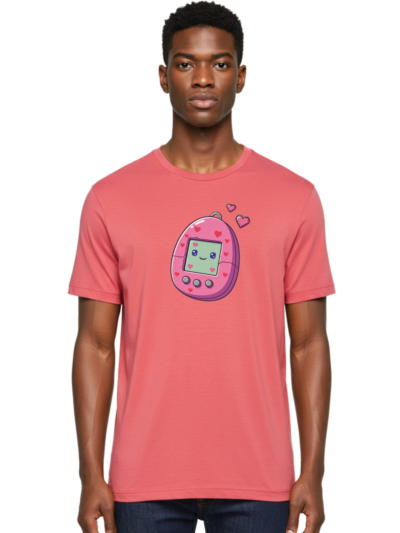 Tamagotchi-1 Men'S Graphic Tee, 100% Cotton, Comfortable Casual Summer Wear, Machine Washable, Pink Digital Pet, Heart Designs, Cute Character, Cartoon Style, Nostalgic Toy, Retro Gaming, 90S Kids, Digital Creature Bab490