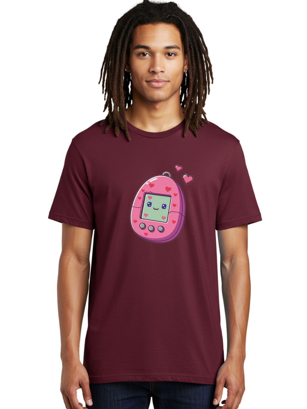 Tamagotchi-1 Men'S Graphic Tee, 100% Cotton, Comfortable Casual Summer Wear, Machine Washable, Pink Digital Pet, Heart Designs, Cute Character, Cartoon Style, Nostalgic Toy, Retro Gaming, 90S Kids, Digital Creature Bab490