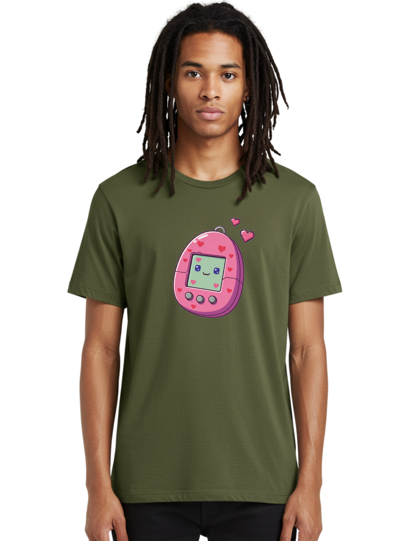 Tamagotchi-1 Men'S Graphic Tee, 100% Cotton, Comfortable Casual Summer Wear, Machine Washable, Pink Digital Pet, Heart Designs, Cute Character, Cartoon Style, Nostalgic Toy, Retro Gaming, 90S Kids, Digital Creature Bab490