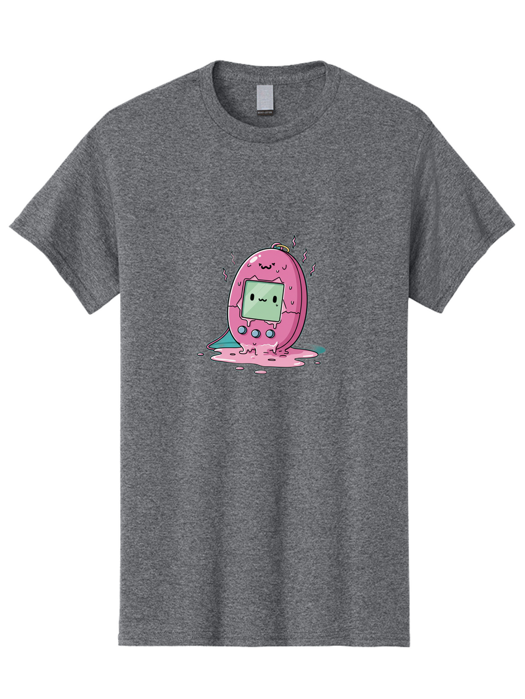 Tamagotchi-11 Men'S Graphic Tee, 100% Cotton, Comfortable Casual Summer Wear, Machine Washable, Pink Digital Pet, Broken Screen, Sad Face, Melting Toy, Nostalgic 90S, Retro Gaming, Cartoon Style, Kawaii Aesthetic Bab492