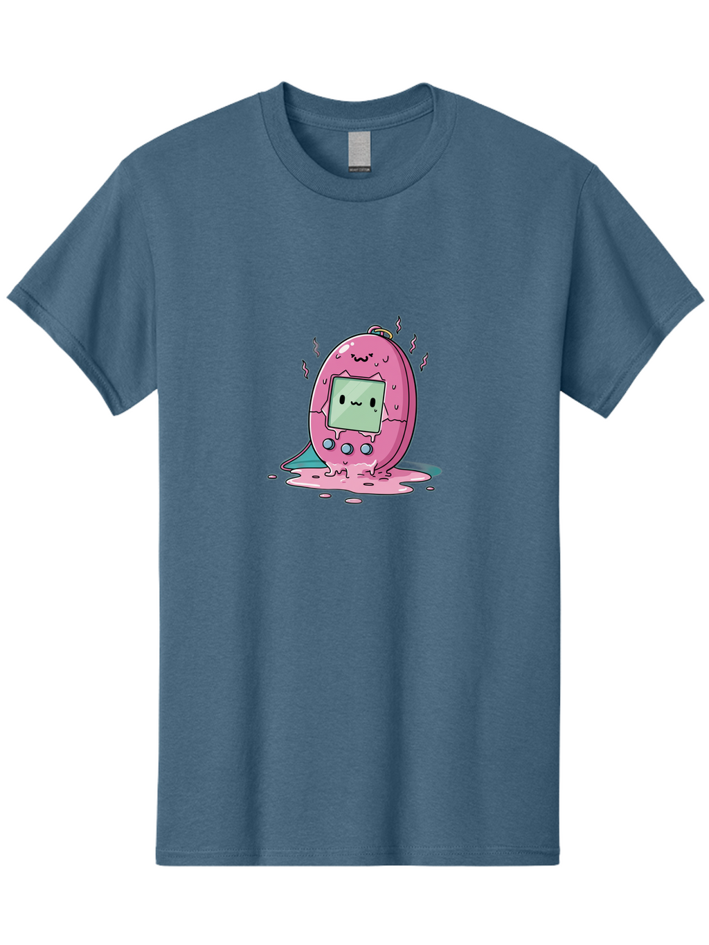 Tamagotchi-11 Men'S Graphic Tee, 100% Cotton, Comfortable Casual Summer Wear, Machine Washable, Pink Digital Pet, Broken Screen, Sad Face, Melting Toy, Nostalgic 90S, Retro Gaming, Cartoon Style, Kawaii Aesthetic Bab492