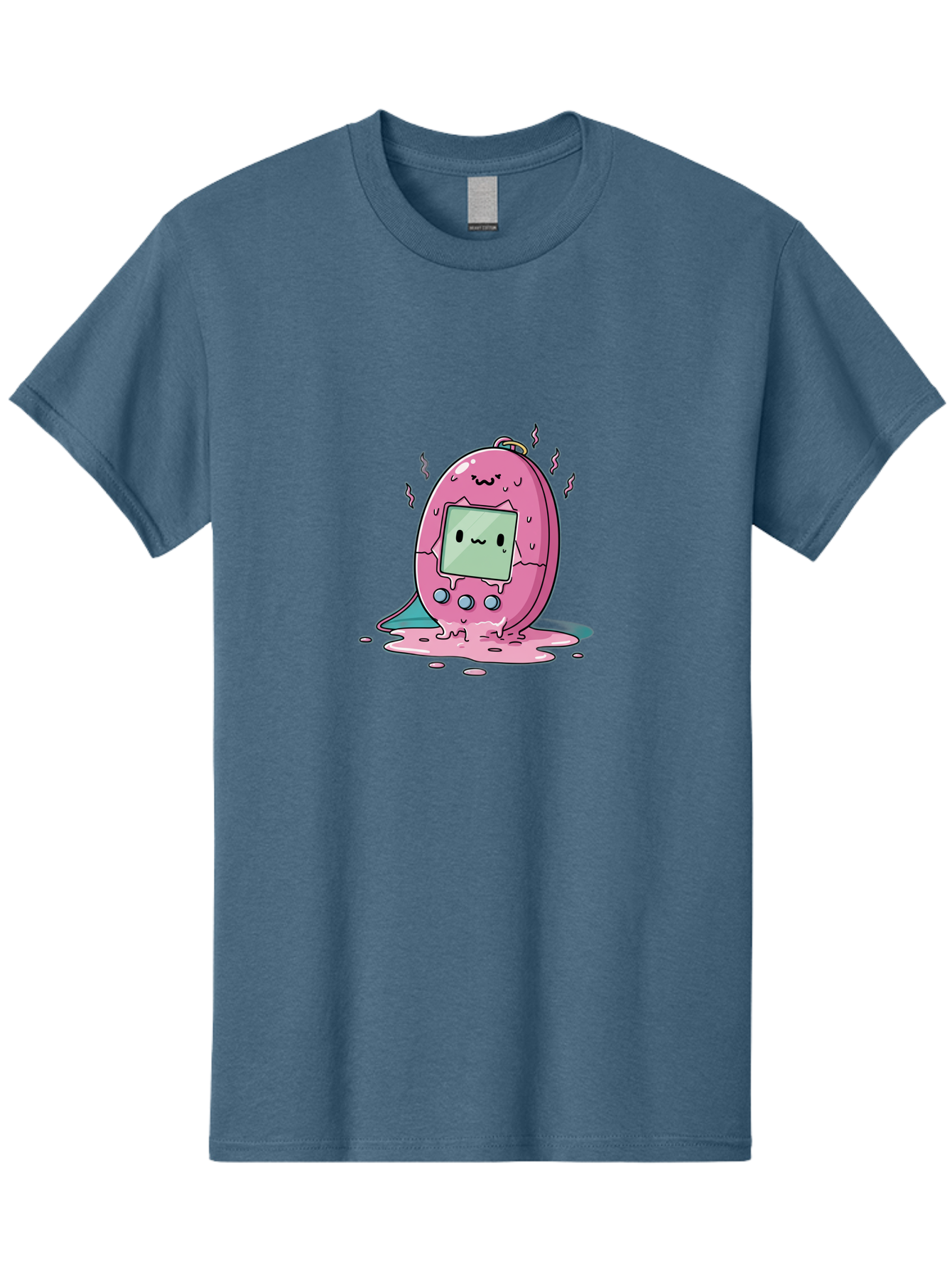 Tamagotchi-11 Men'S Graphic Tee, 100% Cotton, Comfortable Casual Summer Wear, Machine Washable, Pink Digital Pet, Broken Screen, Sad Face, Melting Toy, Nostalgic 90S, Retro Gaming, Cartoon Style, Kawaii Aesthetic Bab492