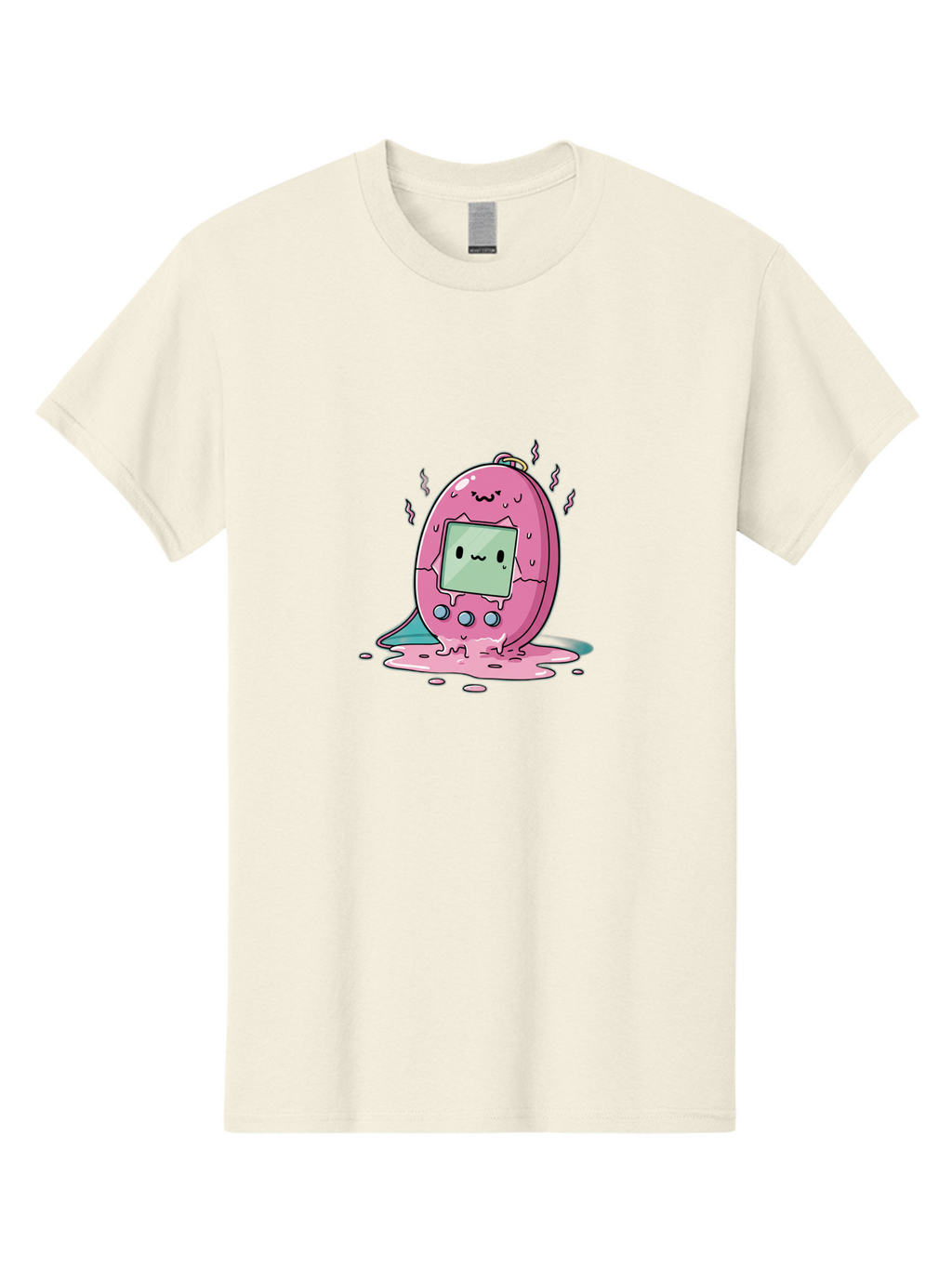 Tamagotchi-11 Men'S Graphic Tee, 100% Cotton, Comfortable Casual Summer Wear, Machine Washable, Pink Digital Pet, Broken Screen, Sad Face, Melting Toy, Nostalgic 90S, Retro Gaming, Cartoon Style, Kawaii Aesthetic Bab492