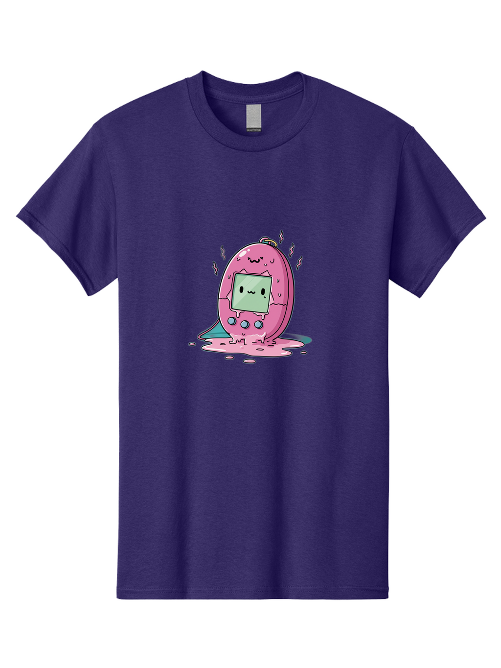 Tamagotchi-11 Men'S Graphic Tee, 100% Cotton, Comfortable Casual Summer Wear, Machine Washable, Pink Digital Pet, Broken Screen, Sad Face, Melting Toy, Nostalgic 90S, Retro Gaming, Cartoon Style, Kawaii Aesthetic Bab492