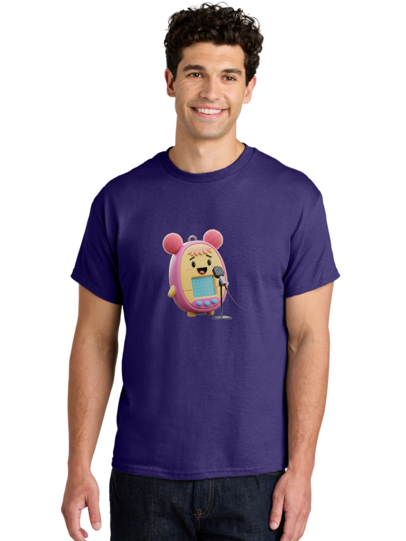 Tamagotchi-12 Men'S Graphic Tee, 100% Cotton, Comfortable Casual Summer Wear, Machine Washable, Tamagotchi Character, Singing Into Microphone, Cute Digital Pet, Pop Culture Icon, Retro Toy, Fun And Playful, Kawaii Character, Singing With Joy Bab493