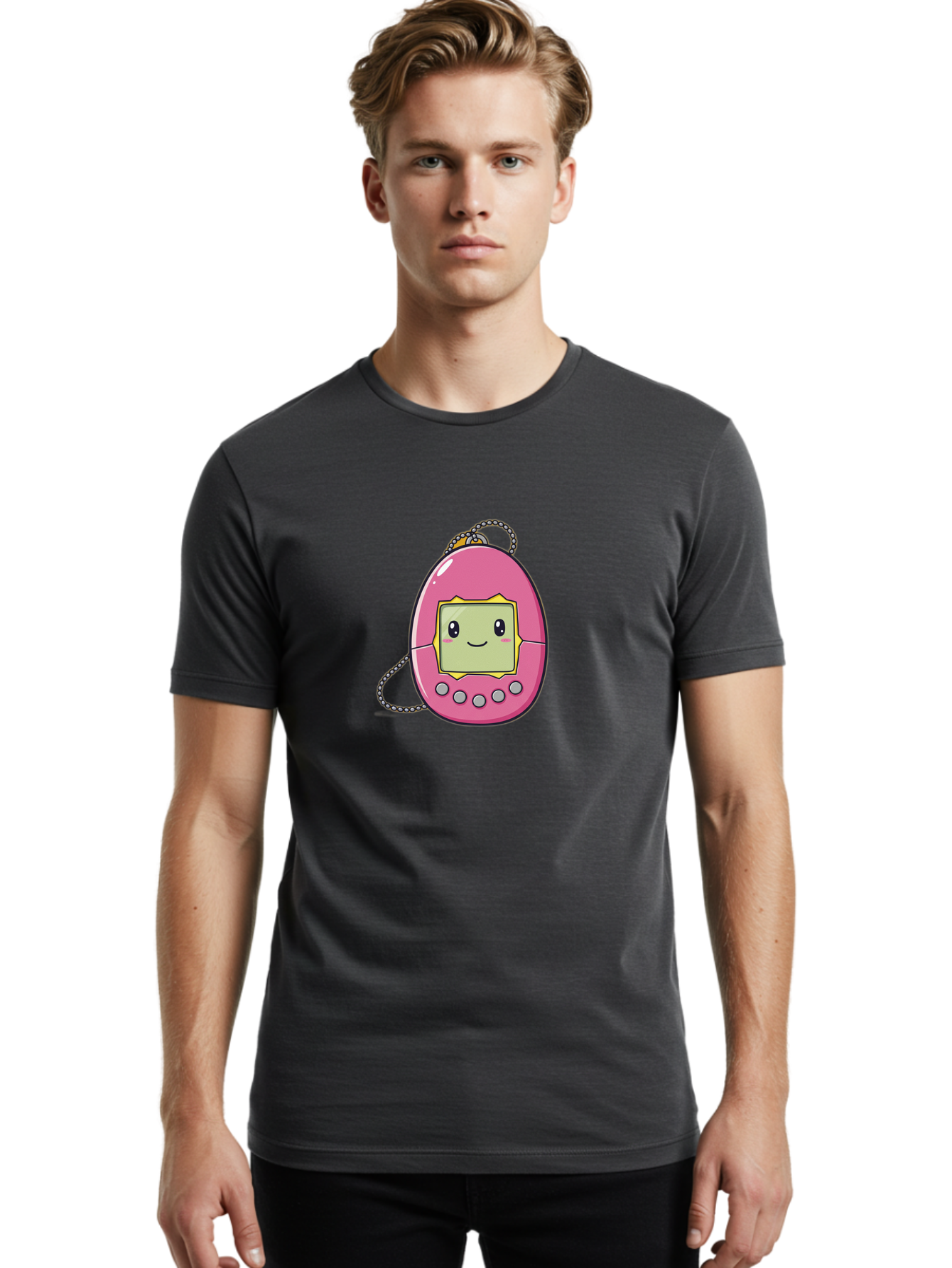 Tamagotchi-14 Men'S Graphic Tee, 100% Cotton, Comfortable Casual Summer Wear, Machine Washable, Digital Pet, Pink Tamagotchi, Cartoon Character, Cute Design, Retro Toy, Nostalgic, Kawaii, Handheld Game, Fun, Entertainment, 90S Kids, Bab495