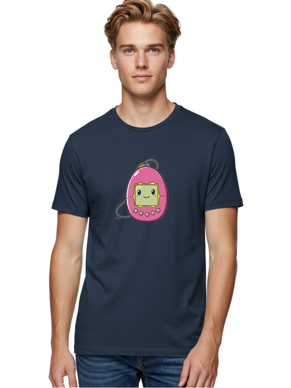 Tamagotchi-14 Men'S Graphic Tee, 100% Cotton, Comfortable Casual Summer Wear, Machine Washable, Digital Pet, Pink Tamagotchi, Cartoon Character, Cute Design, Retro Toy, Nostalgic, Kawaii, Handheld Game, Fun, Entertainment, 90S Kids, Bab495