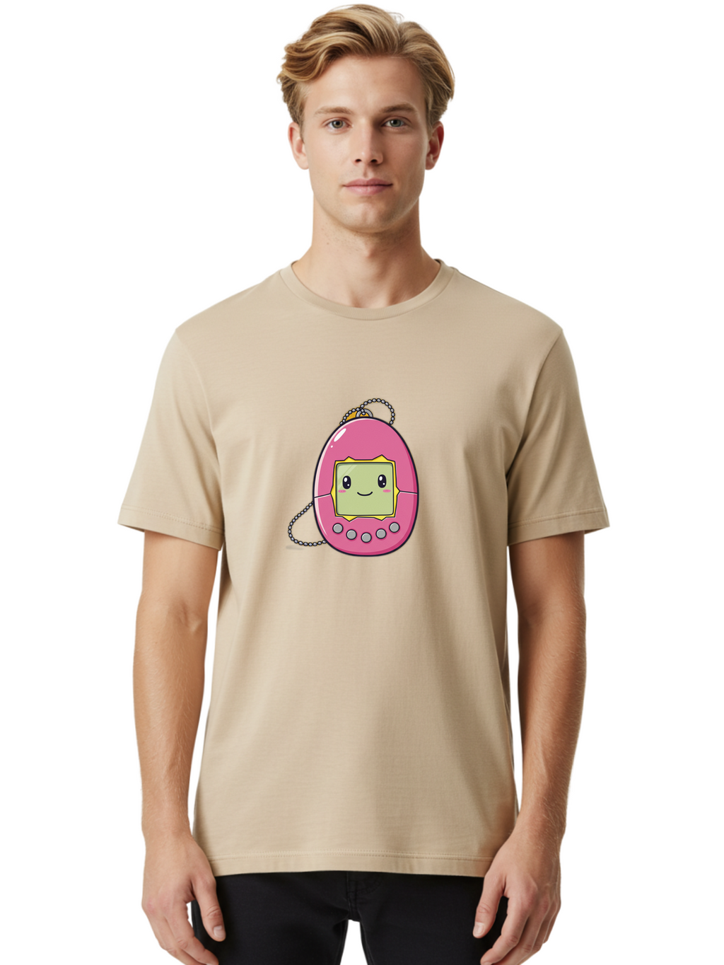 Tamagotchi-14 Men'S Graphic Tee, 100% Cotton, Comfortable Casual Summer Wear, Machine Washable, Digital Pet, Pink Tamagotchi, Cartoon Character, Cute Design, Retro Toy, Nostalgic, Kawaii, Handheld Game, Fun, Entertainment, 90S Kids, Bab495