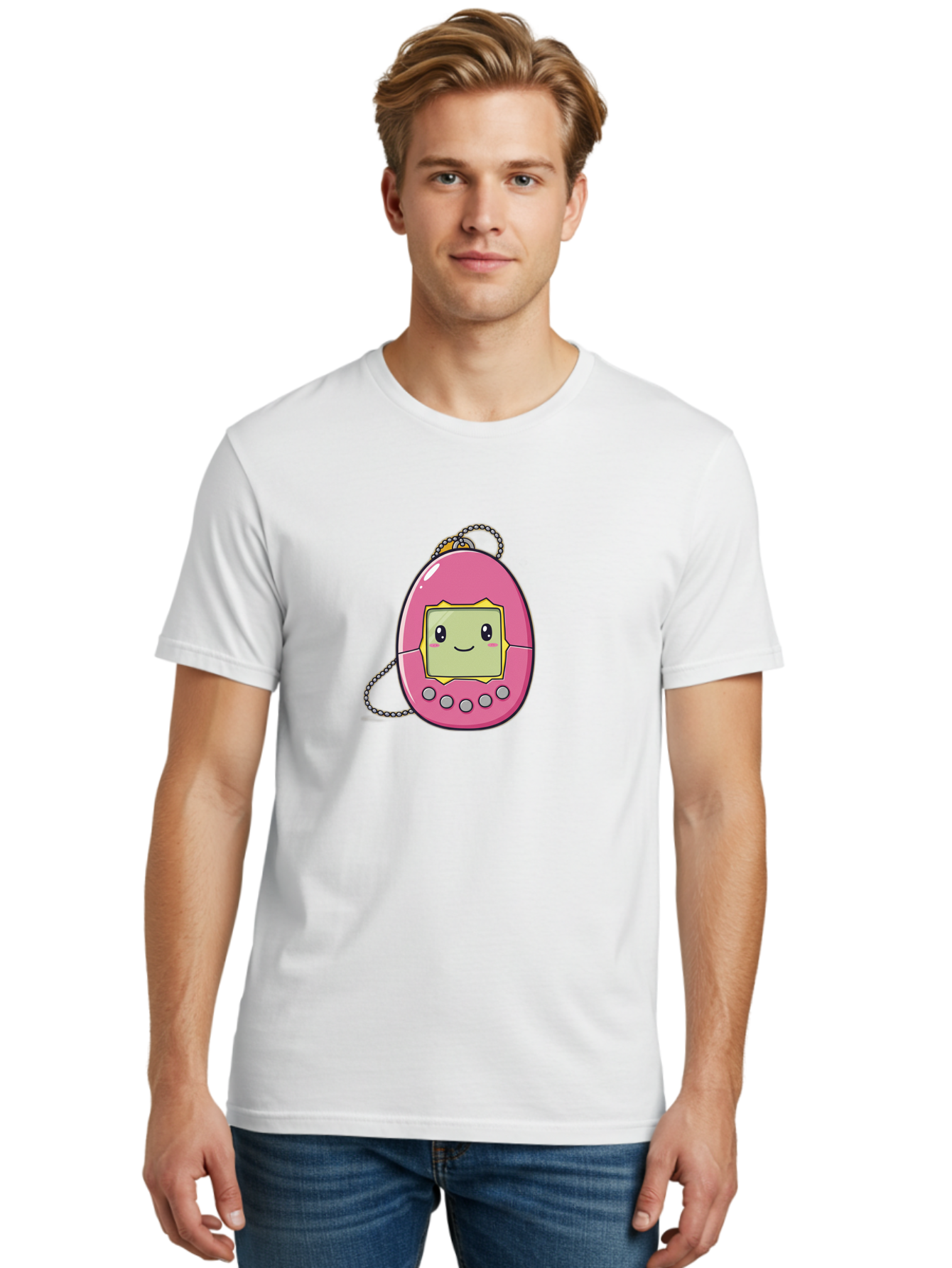 Tamagotchi-14 Men'S Graphic Tee, 100% Cotton, Comfortable Casual Summer Wear, Machine Washable, Digital Pet, Pink Tamagotchi, Cartoon Character, Cute Design, Retro Toy, Nostalgic, Kawaii, Handheld Game, Fun, Entertainment, 90S Kids, Bab495