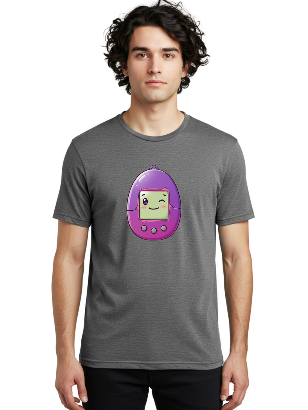 Tamagotchi-2 Men'S Graphic Tee, 100% Cotton, Comfortable Casual Summer Wear, Machine Washable, Digital Pet, Cartoon Character, Kawaii Culture, Retro Gaming, Nostalgic Toy, Egg-Shaped Device, Purple And Pink, Cute Design, 90S Nostalgia, Bab496